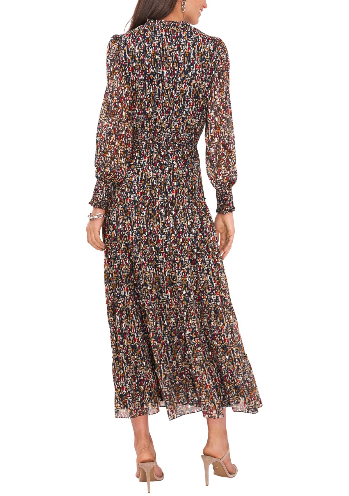 Womens Long Sleeve Mini Geo Foil Print Dress
