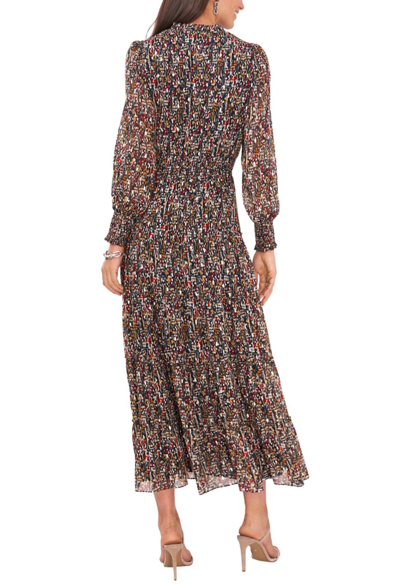 Womens Long Sleeve Mini Geo Foil Print Dress