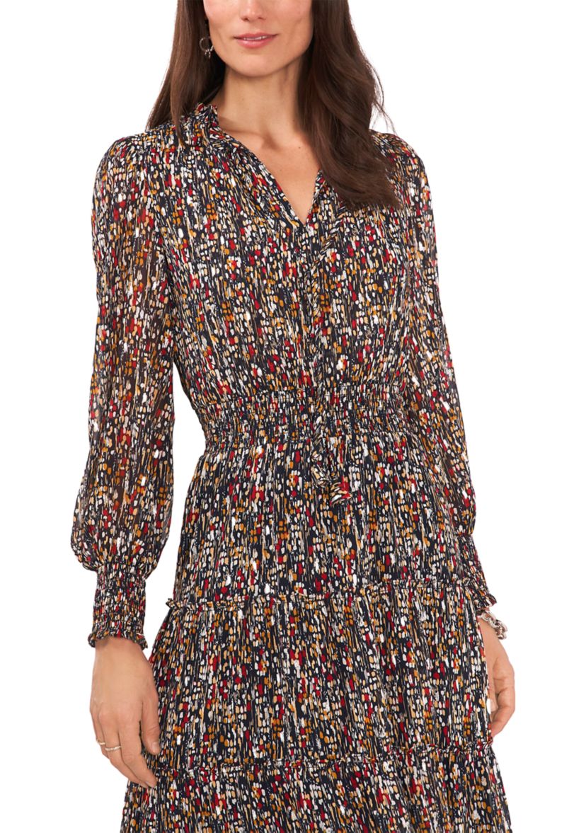 Womens Long Sleeve Mini Geo Foil Print Dress