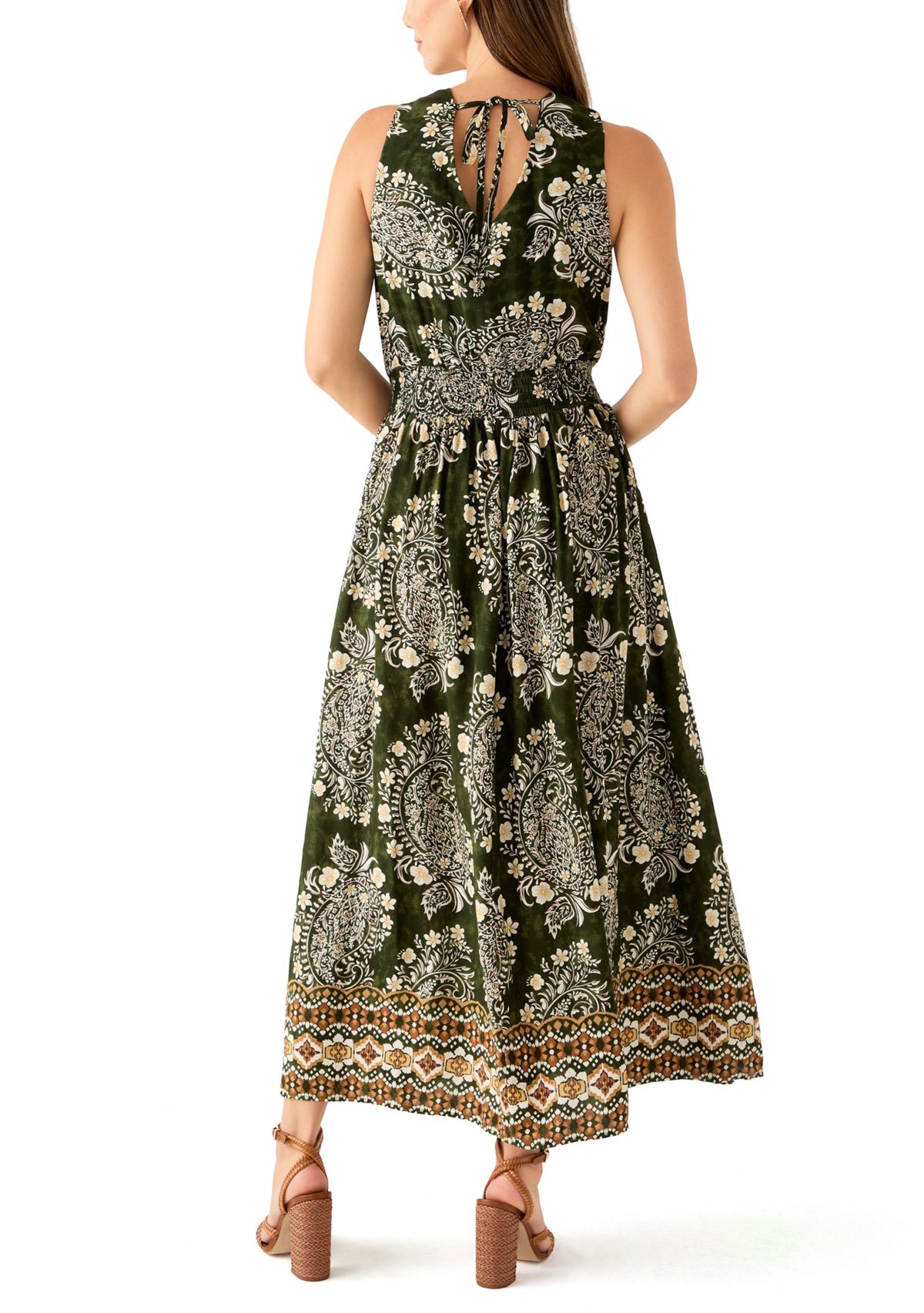 Womens Sleeveless V-Neck Paisley Print Maxi Dress