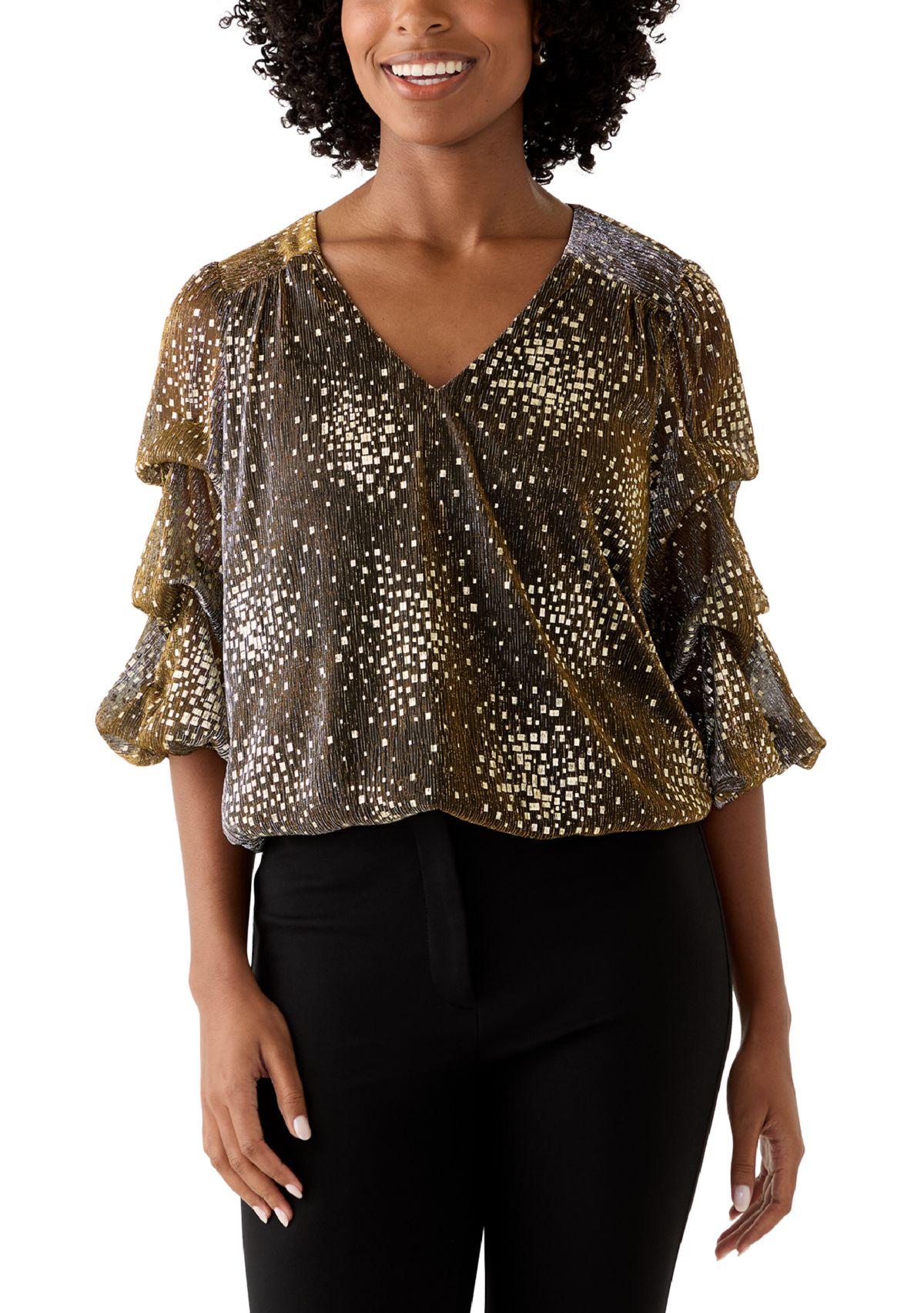 Womens Three-Quarter Shimmer Foil Top