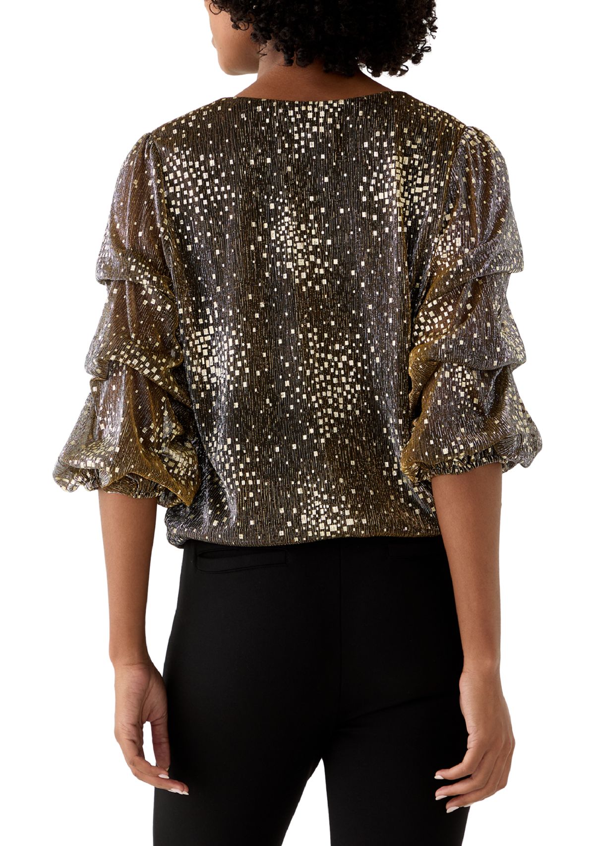 Womens Three-Quarter Shimmer Foil Top