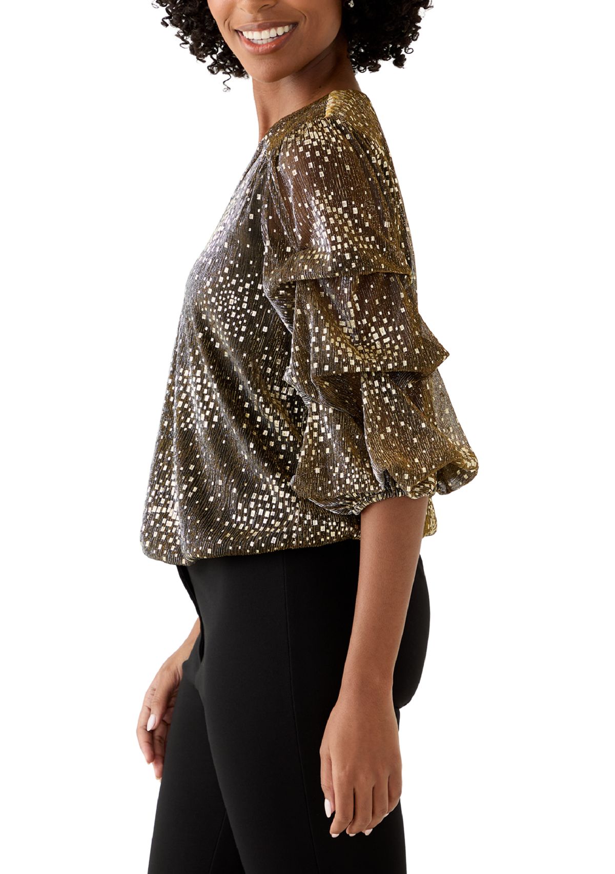 Womens Three-Quarter Shimmer Foil Top