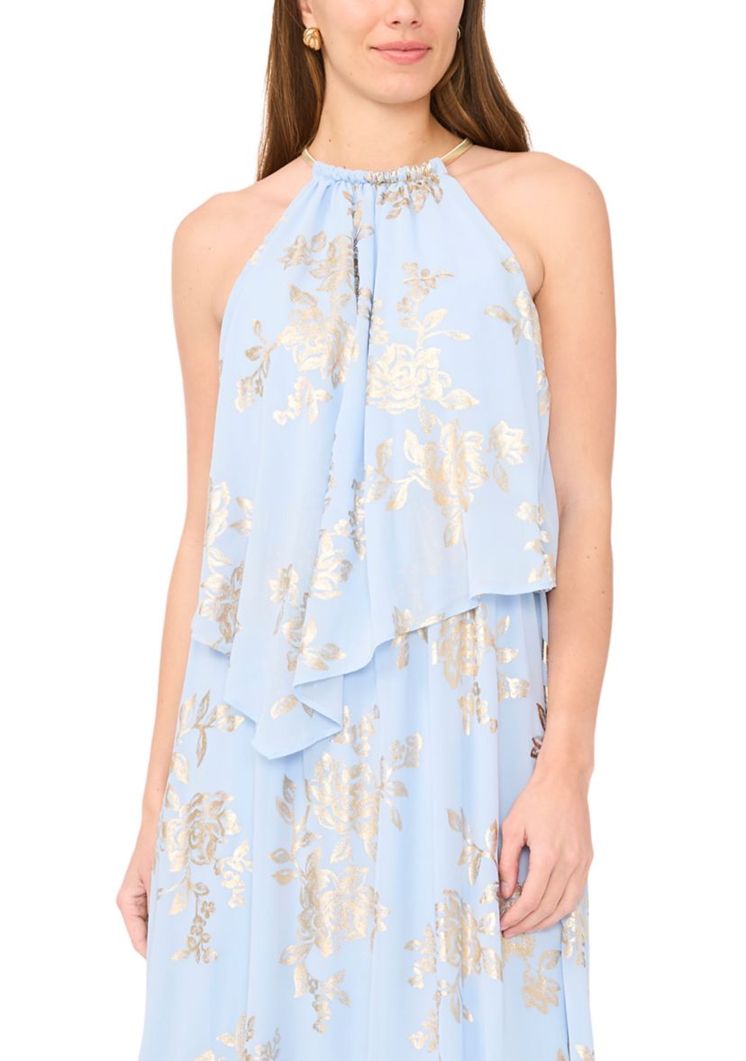 MSK Women's Sleeveless Foil Halter Gown with Necklace | Belk