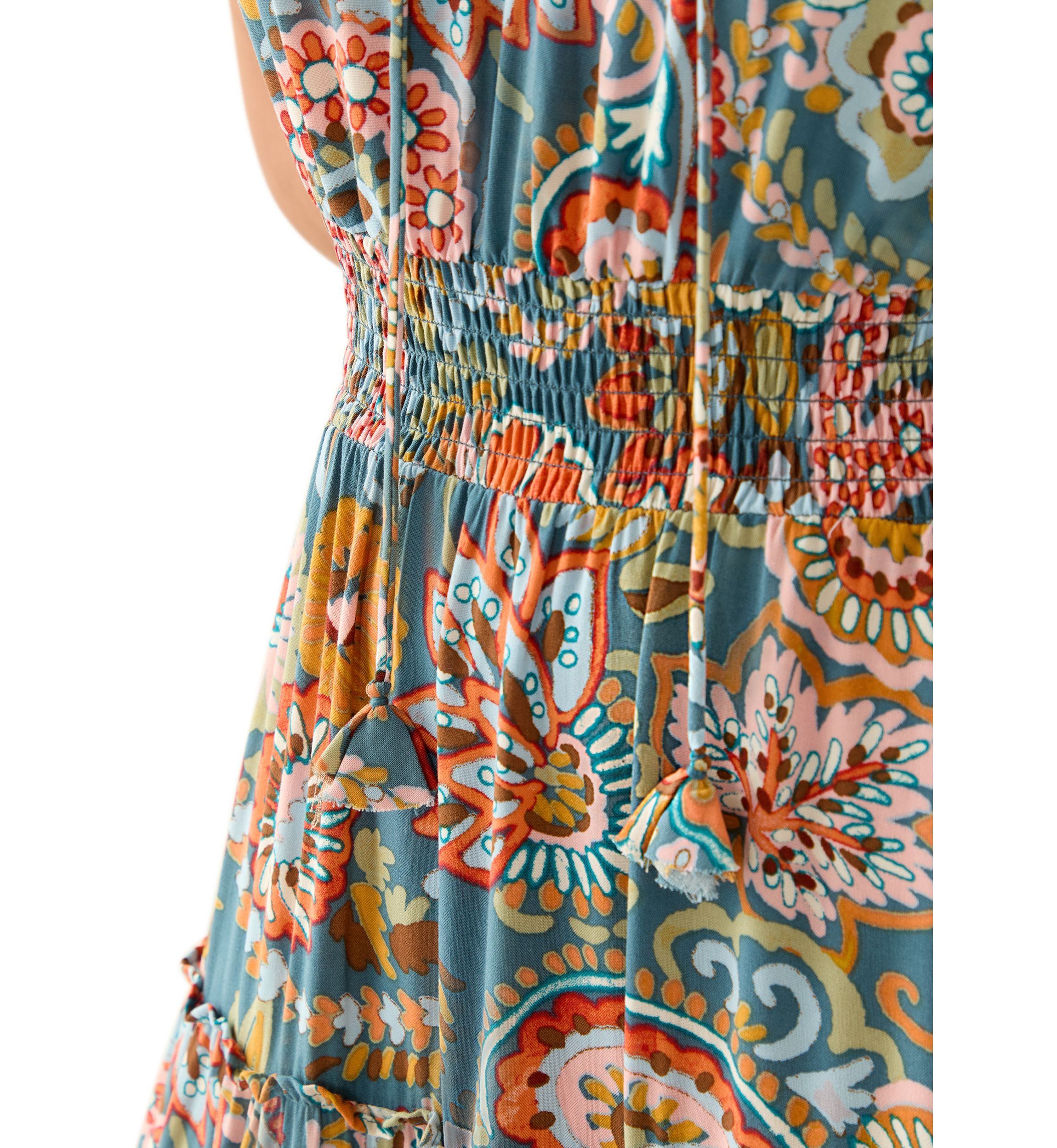 Womens Sleeveless Tie Neck Tiered Maxi Dress