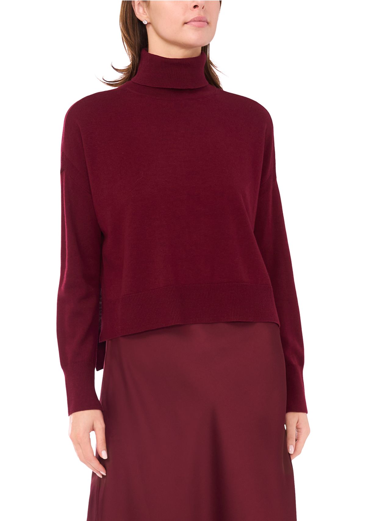Womens Mock Neck Satin Sweater