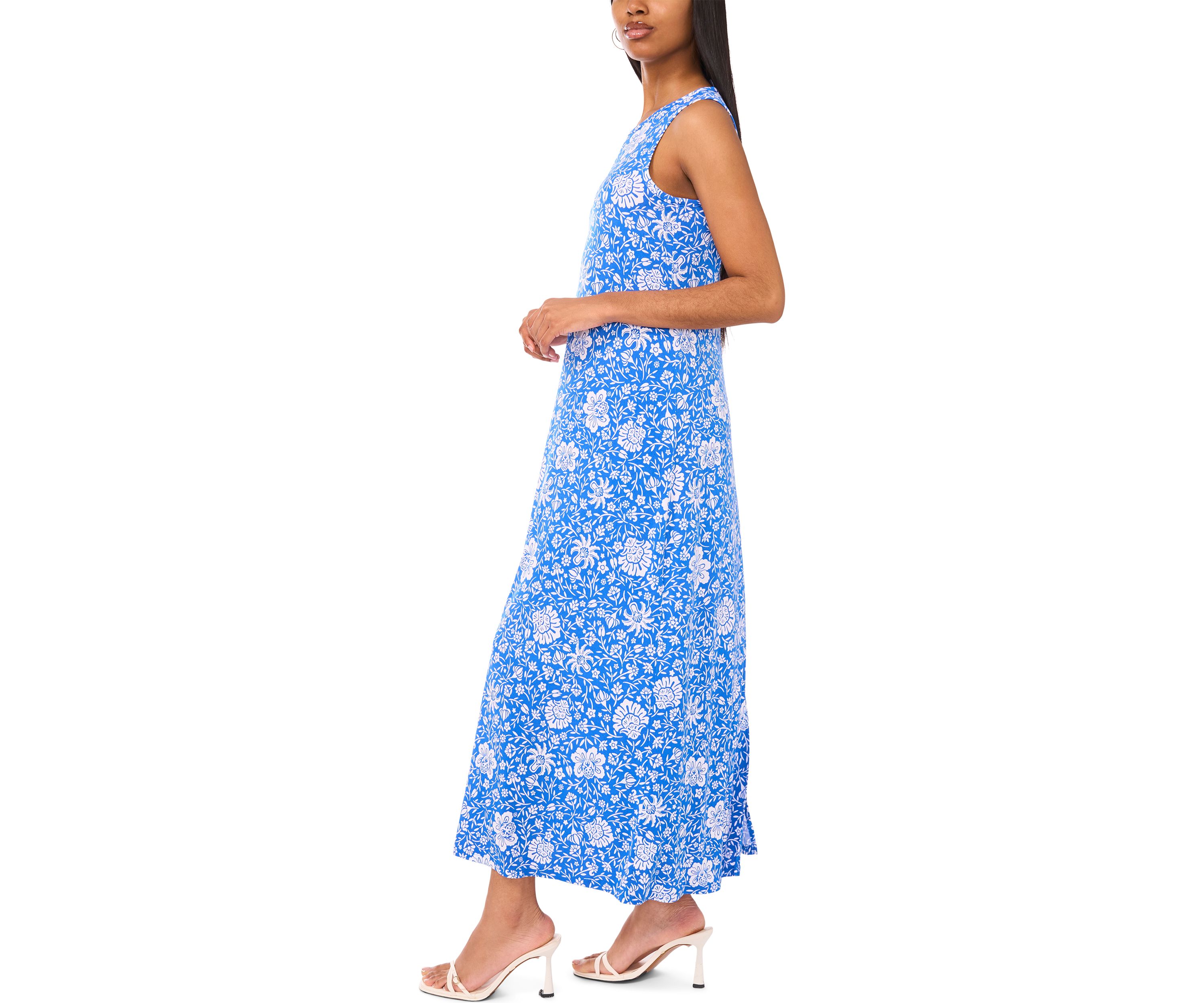 Womens Sleeveless Crew Neck Printed Maxi Dress