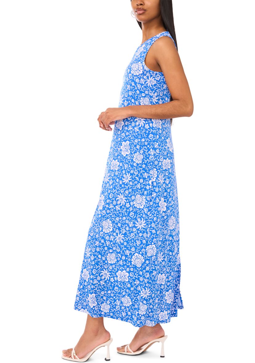 Womens Sleeveless Crew Neck Printed Maxi Dress
