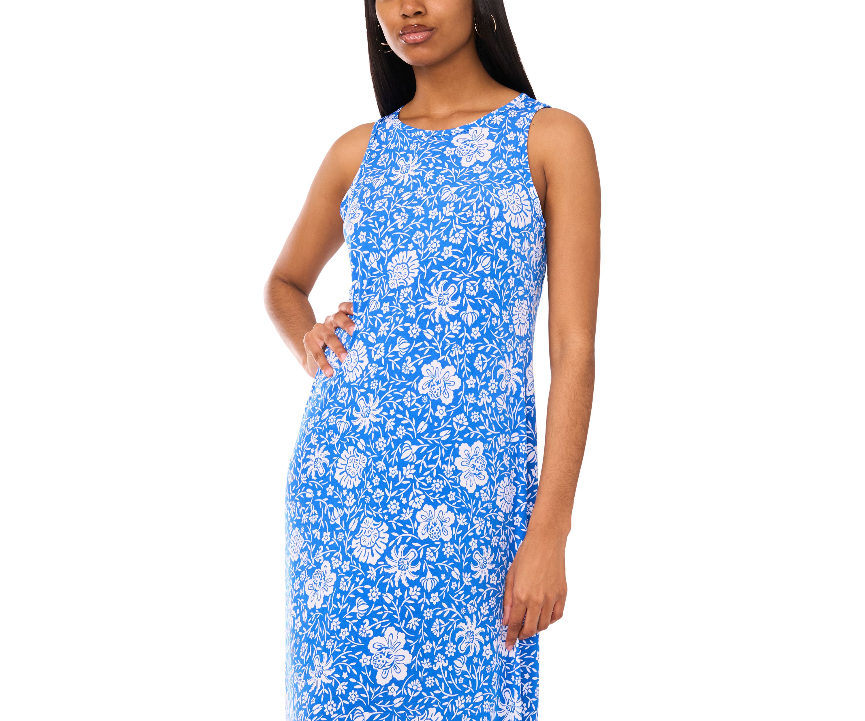 Womens Sleeveless Crew Neck Printed Maxi Dress