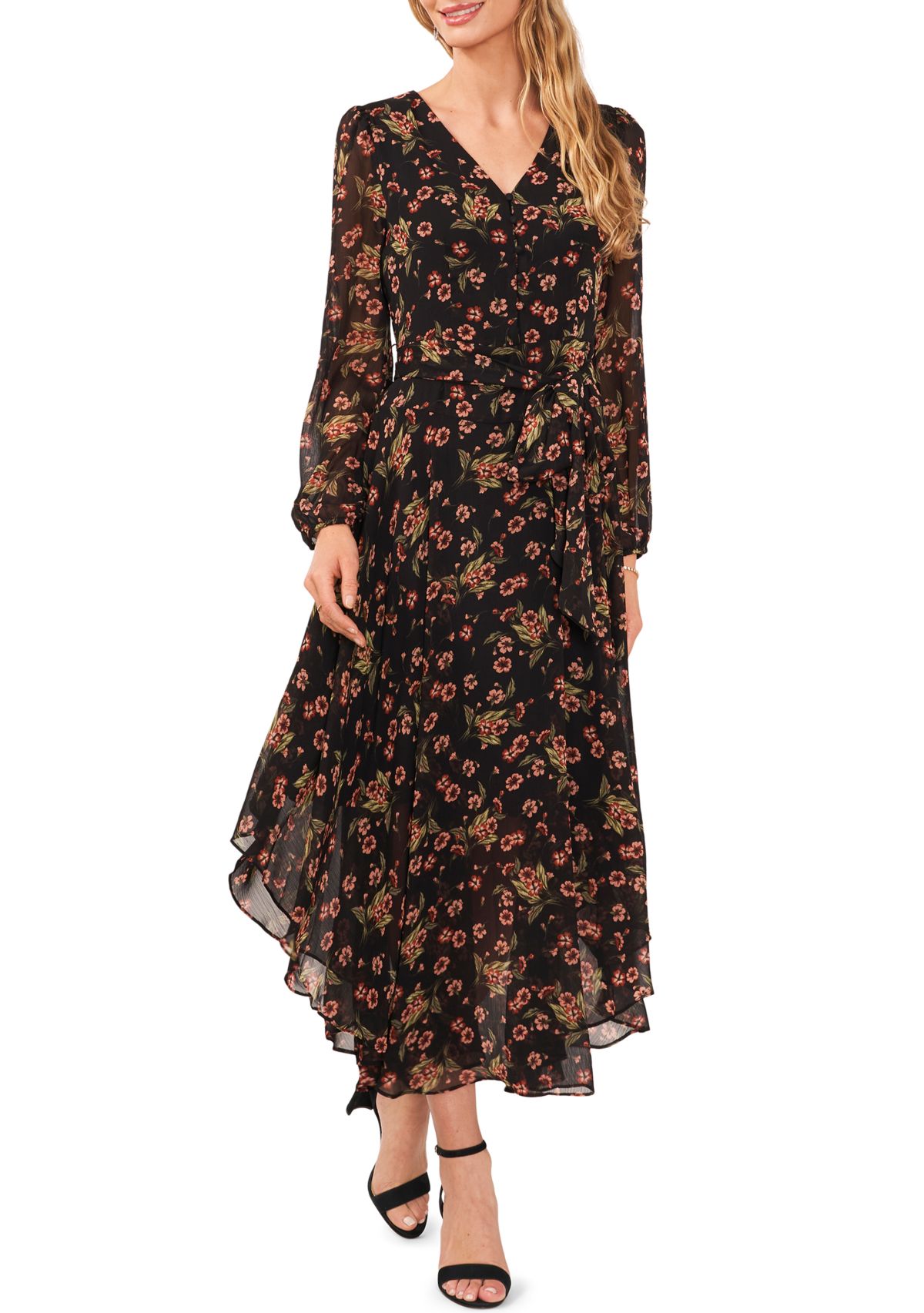 Womens Long Sleeve Floral Maxi Dress