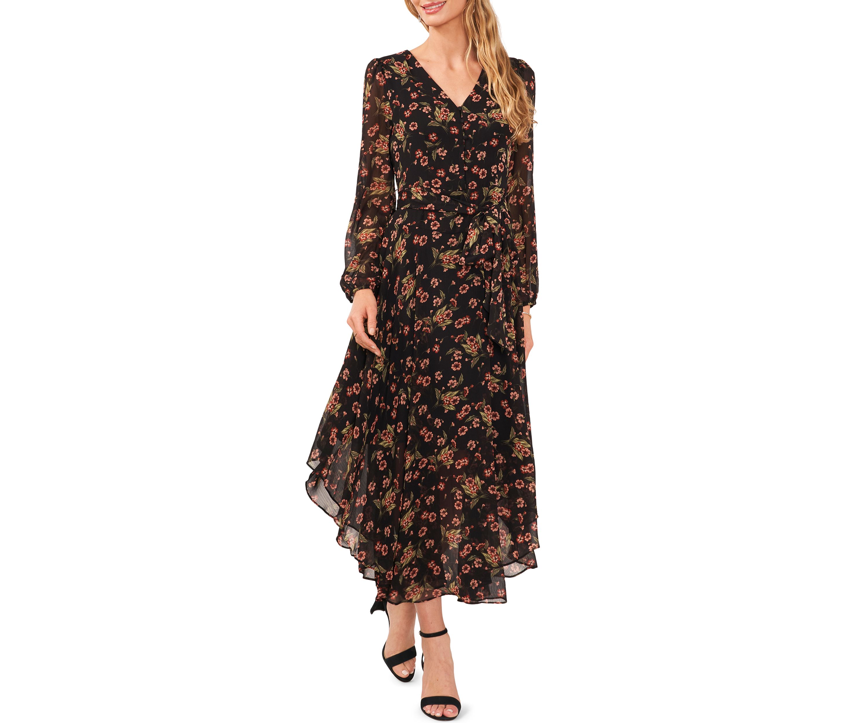 Womens Long Sleeve Floral Maxi Dress