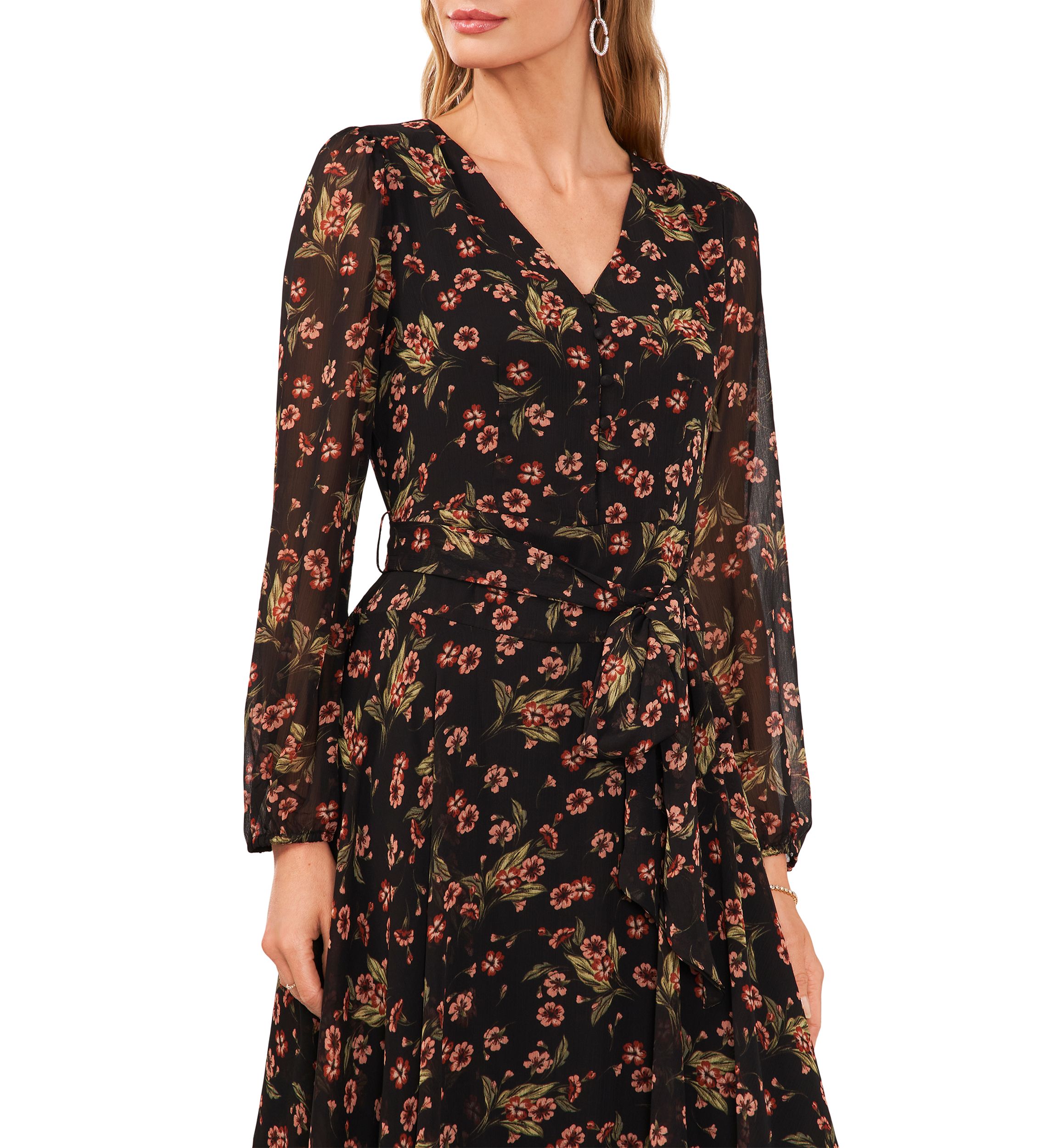 Womens Long Sleeve Floral Maxi Dress