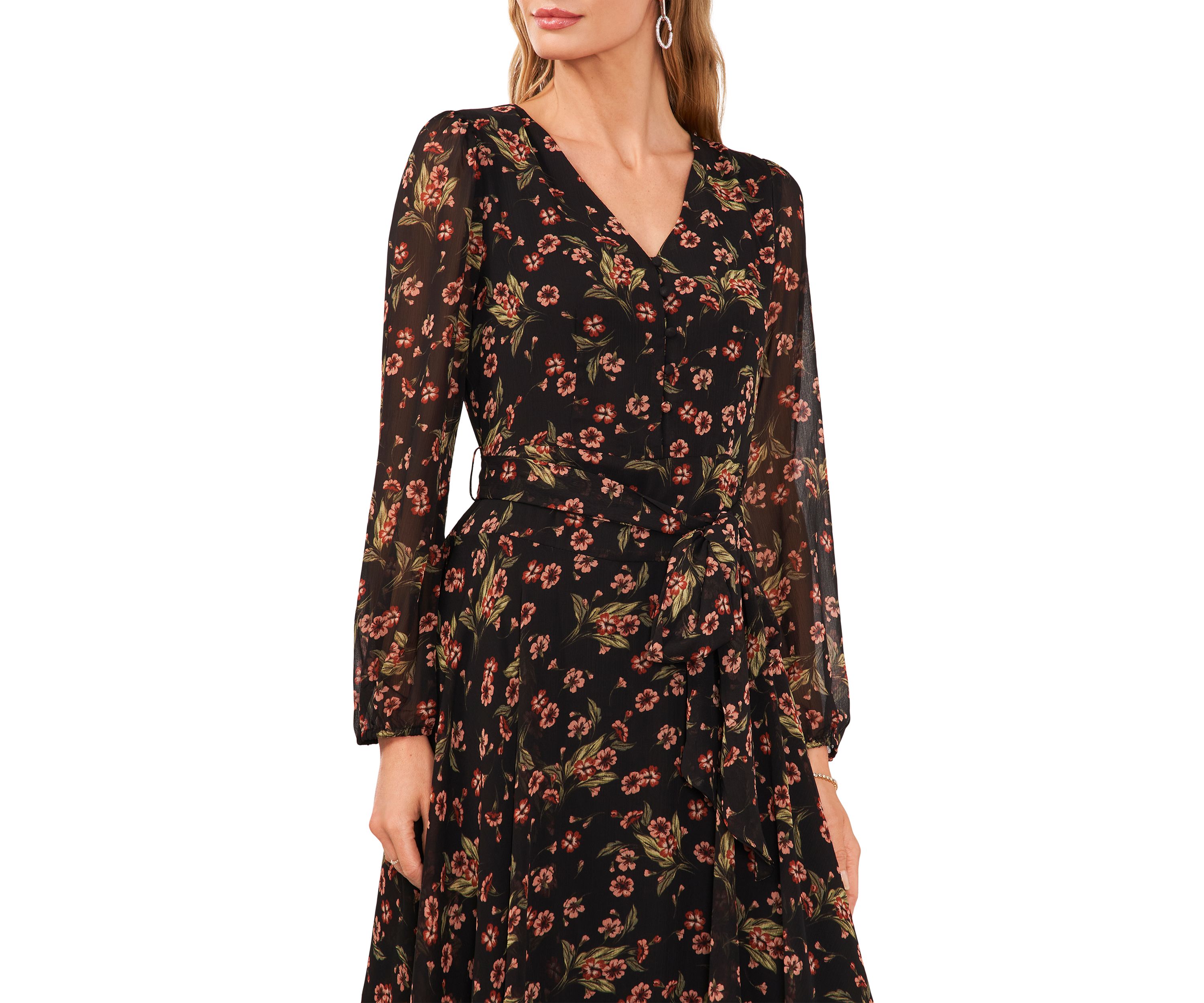 Womens Long Sleeve Floral Maxi Dress
