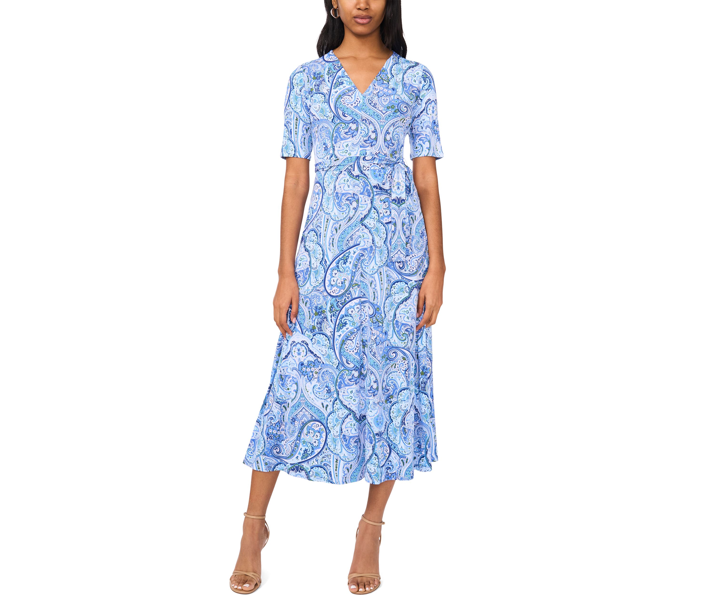  Womens Short Sleeve Paisley Midi Dress