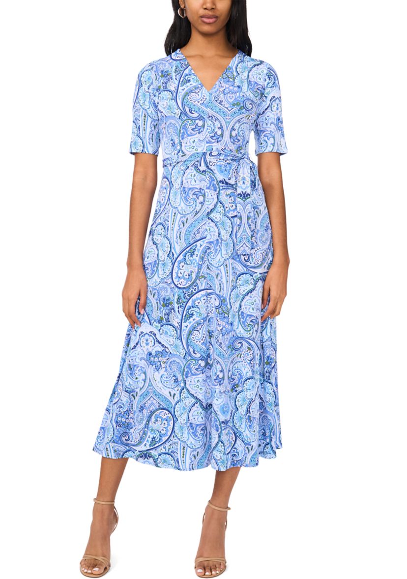  Womens Short Sleeve Paisley Midi Dress