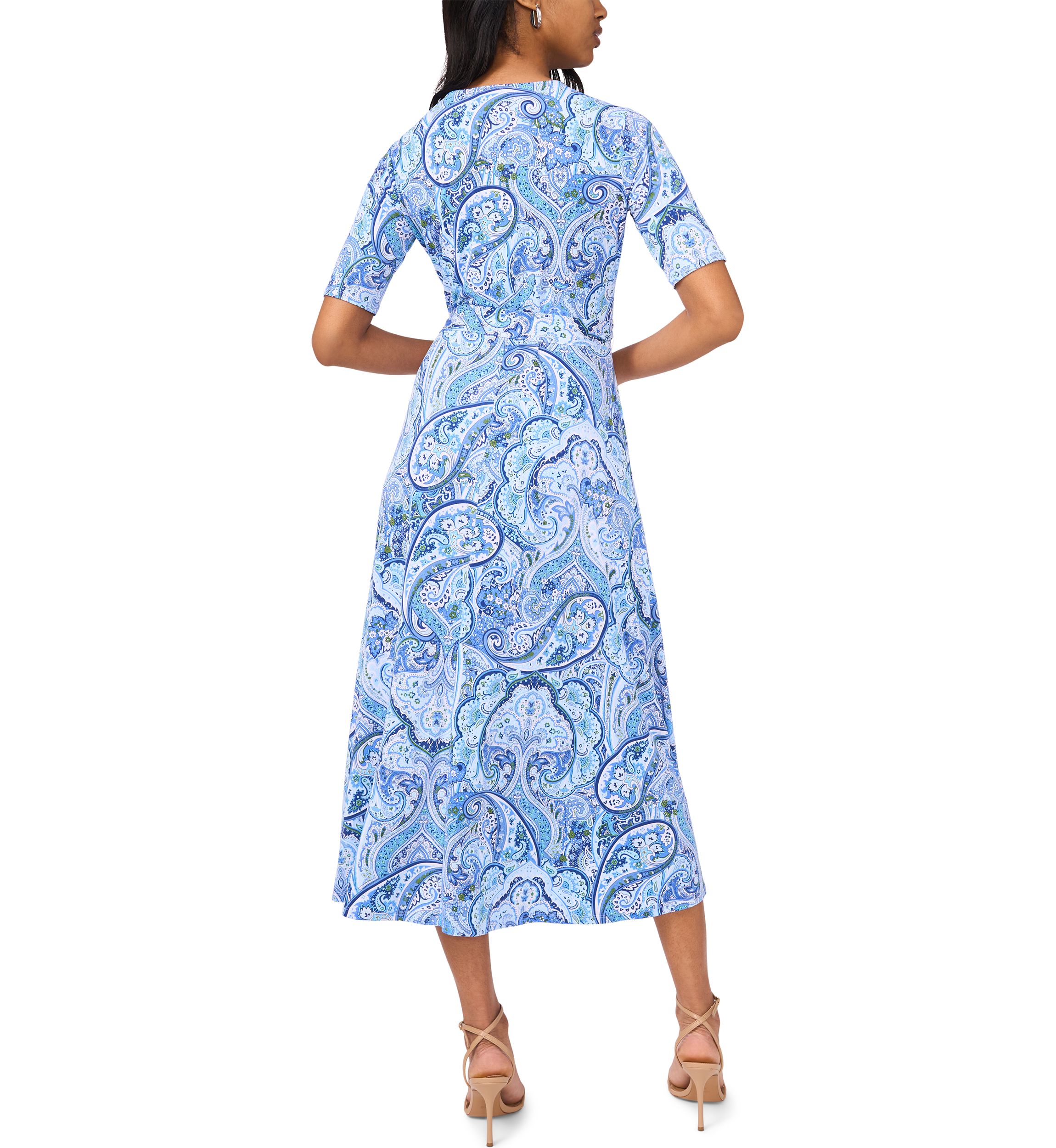  Womens Short Sleeve Paisley Midi Dress