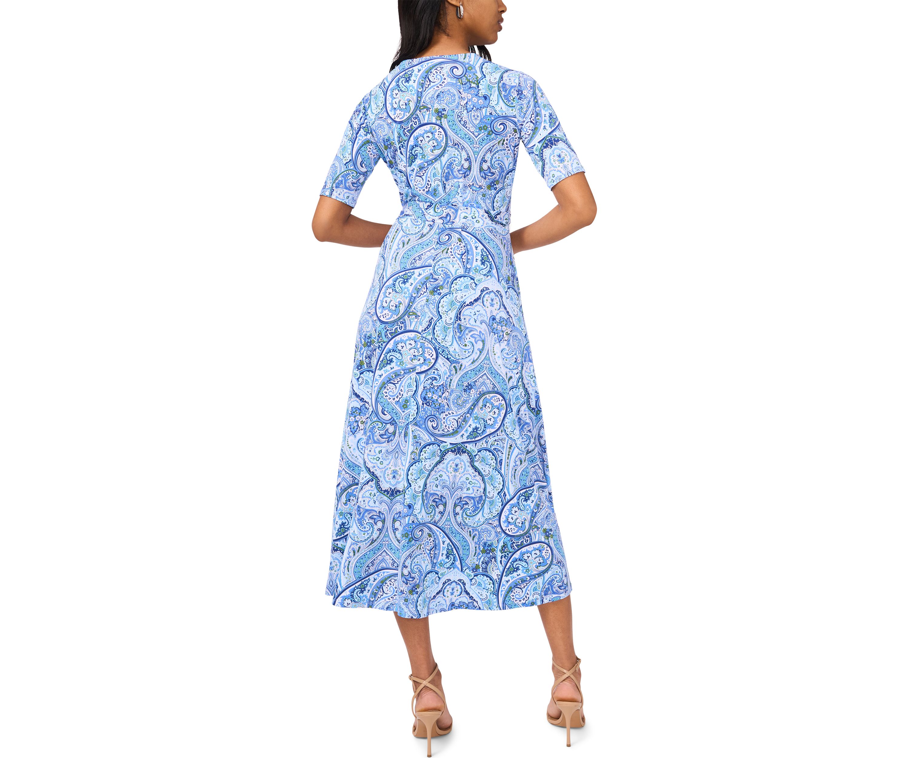  Womens Short Sleeve Paisley Midi Dress