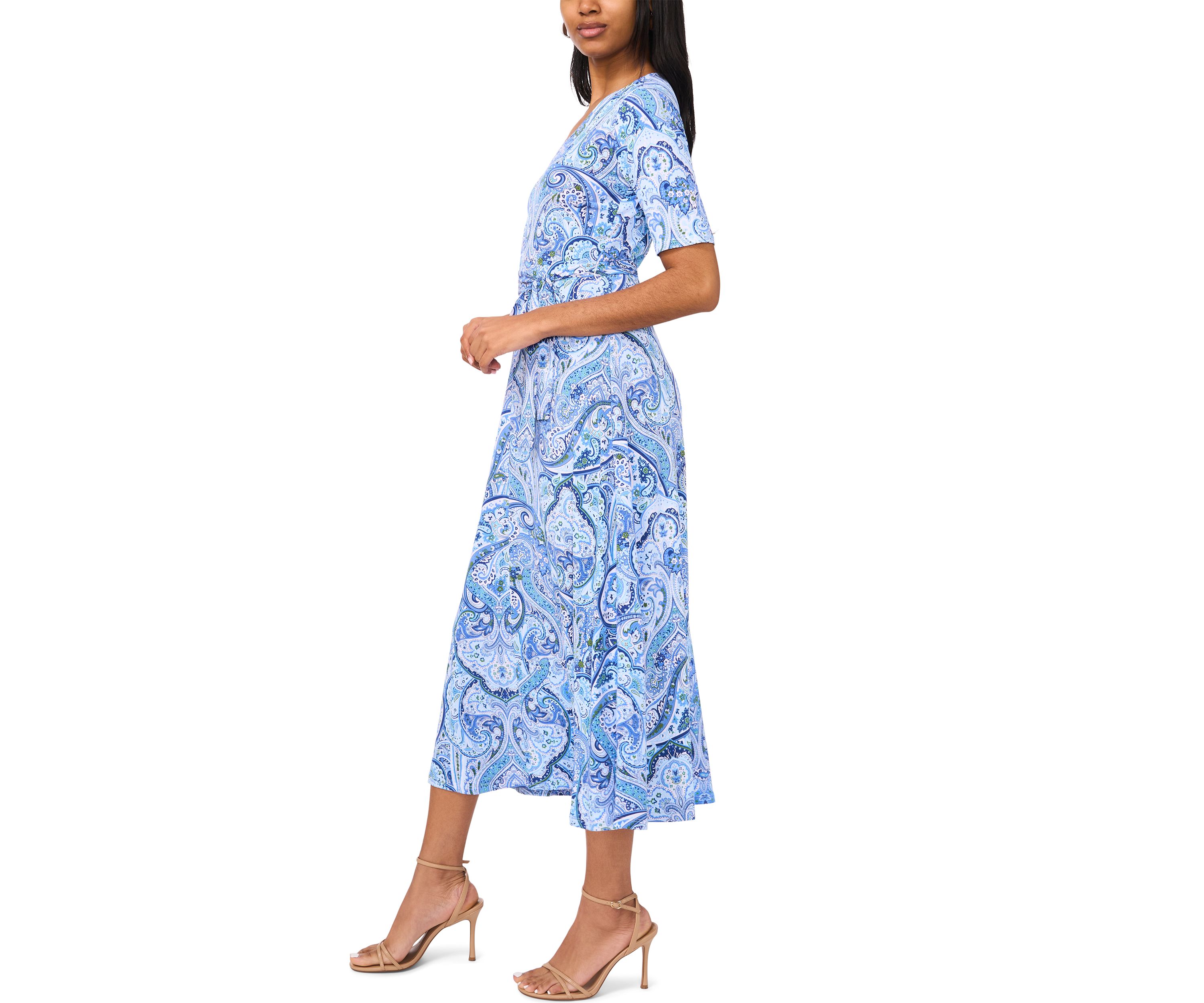  Womens Short Sleeve Paisley Midi Dress