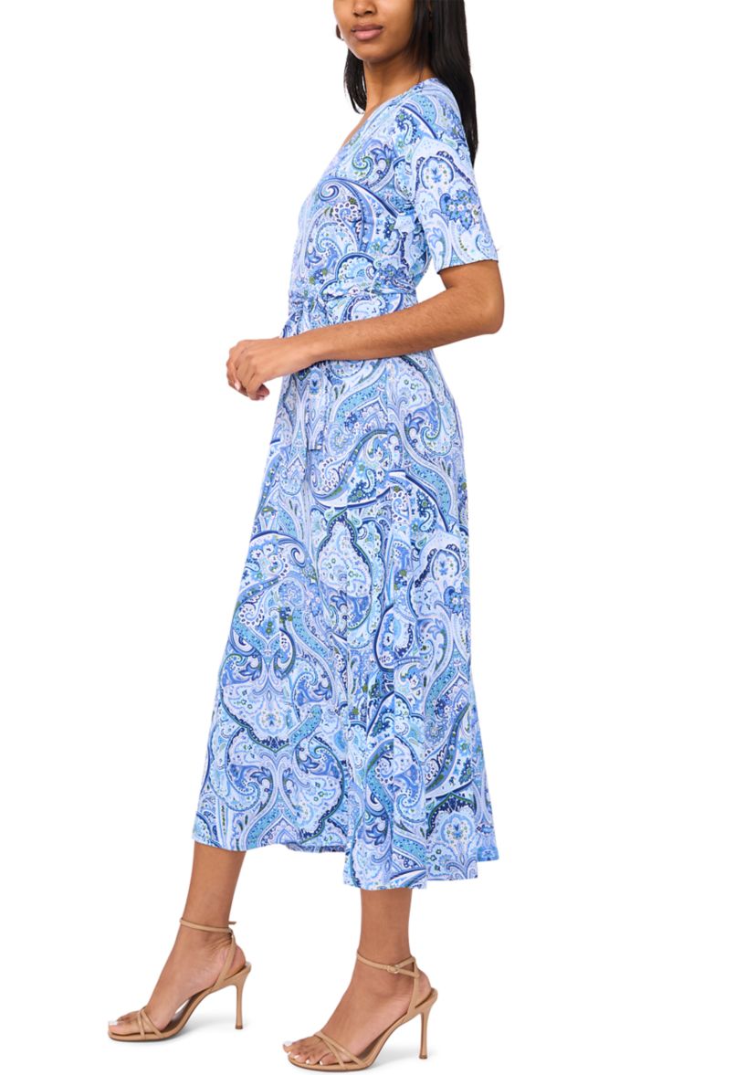  Womens Short Sleeve Paisley Midi Dress