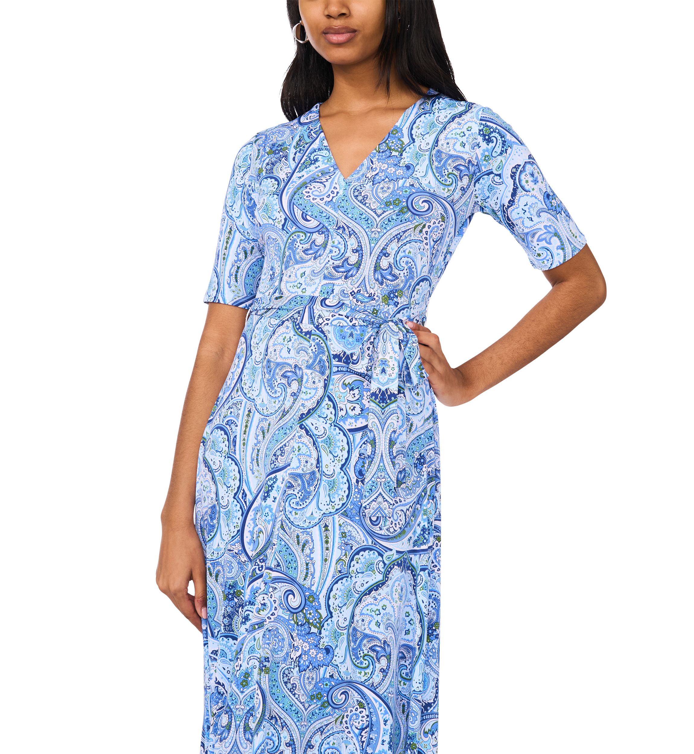  Womens Short Sleeve Paisley Midi Dress
