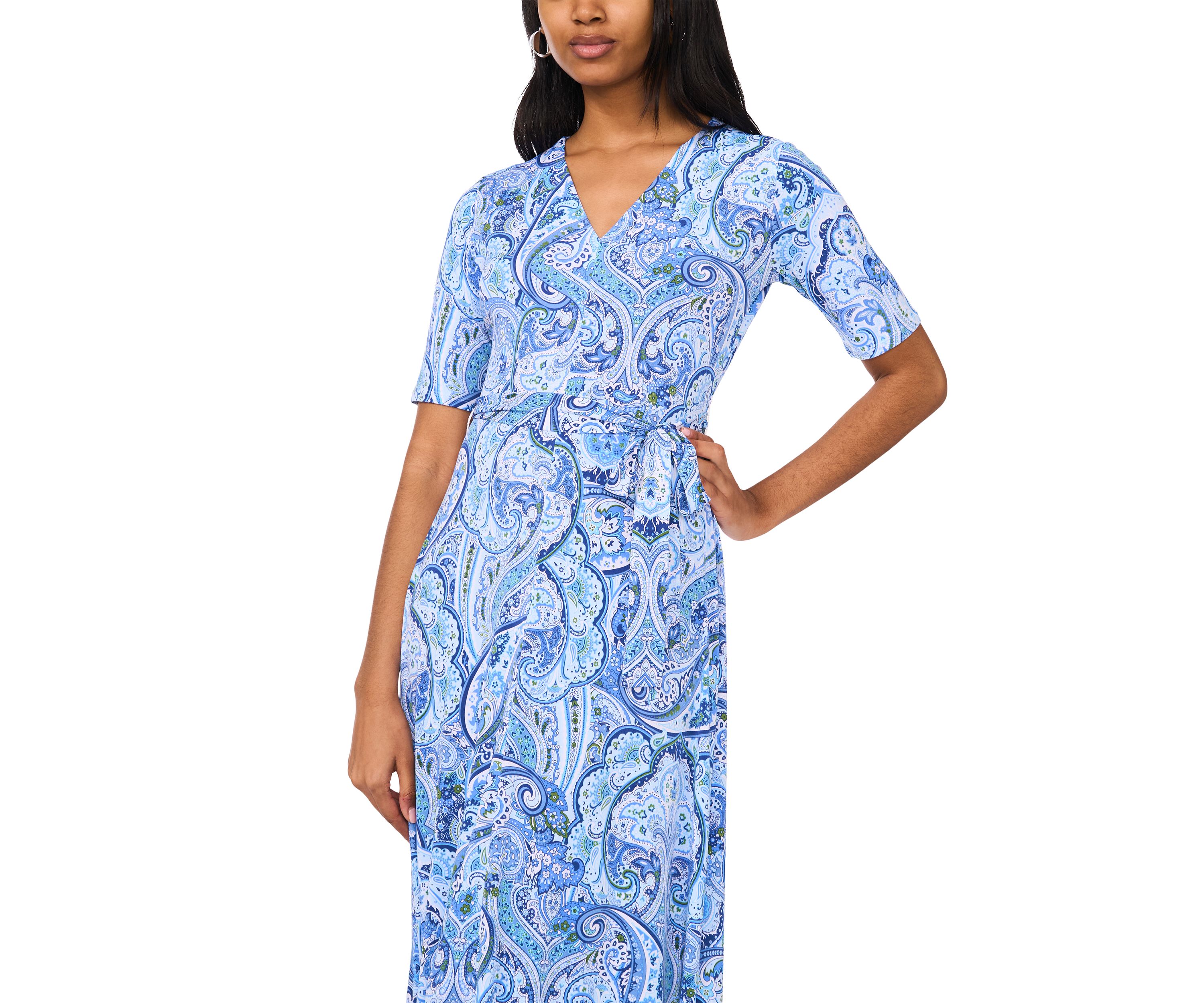  Womens Short Sleeve Paisley Midi Dress