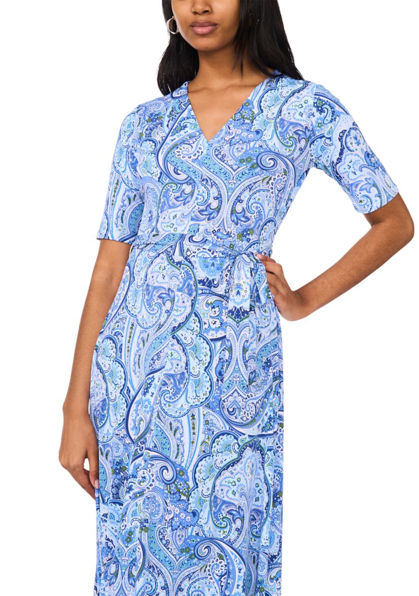  Womens Short Sleeve Paisley Midi Dress