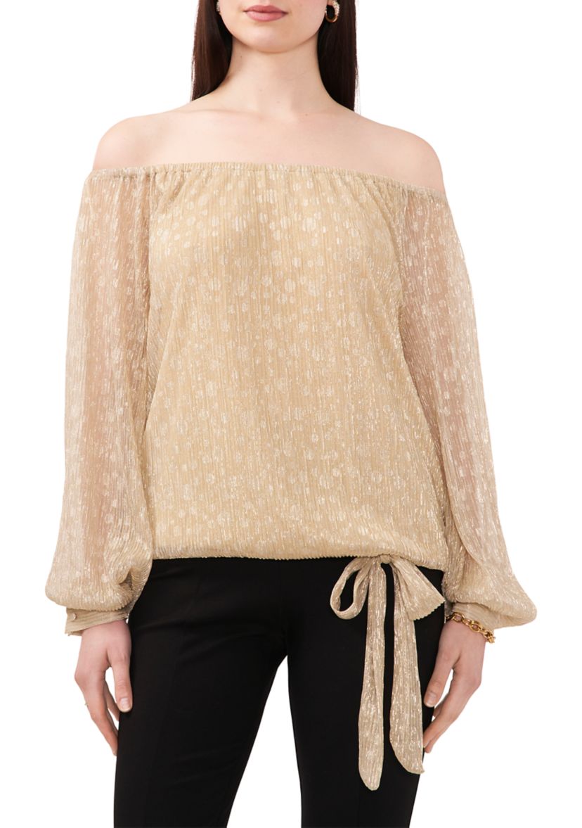 Womens Metallic Off-the-Shoulder Top 