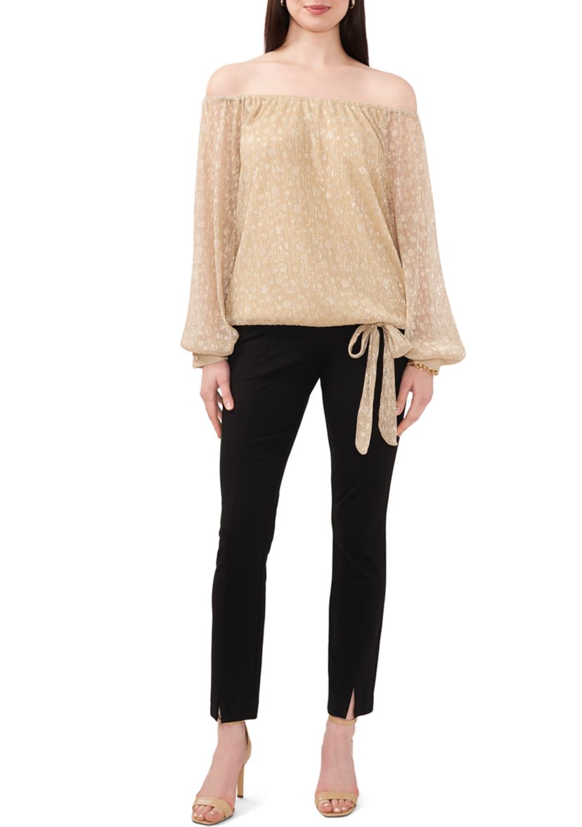 Womens Metallic Off-the-Shoulder Top 