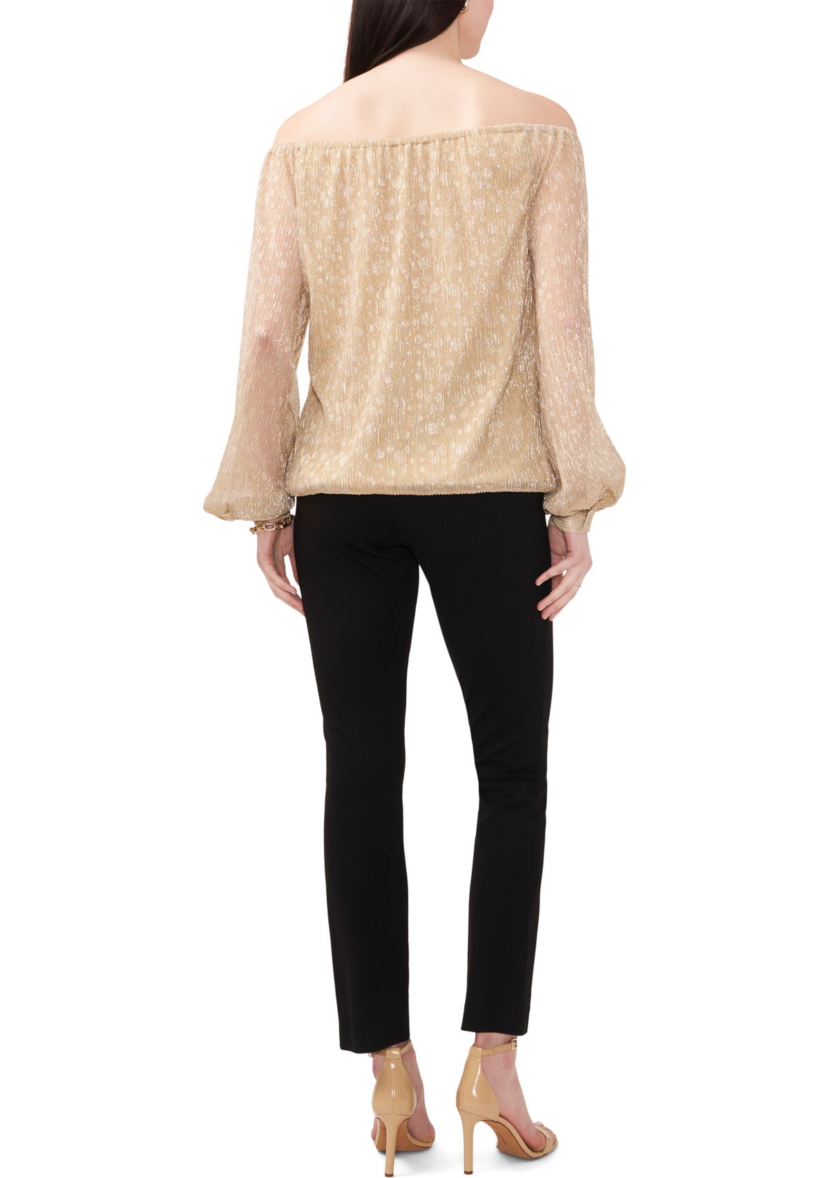 Womens Metallic Off-the-Shoulder Top 