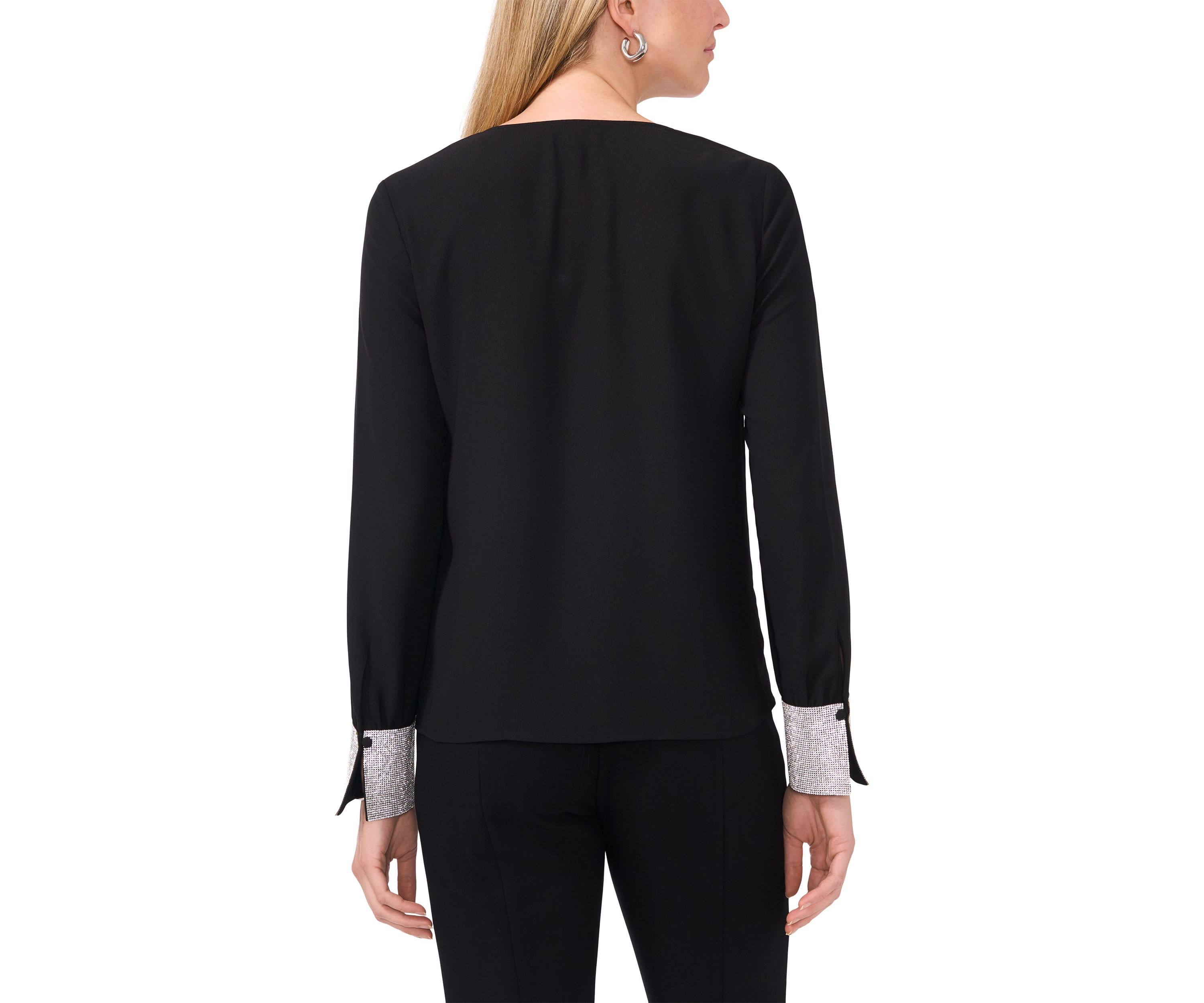 Womens Long Sleeve Glitter V-Neck Top