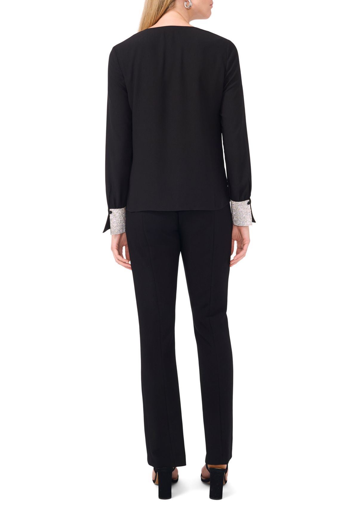 Womens Long Sleeve Glitter V-Neck Top