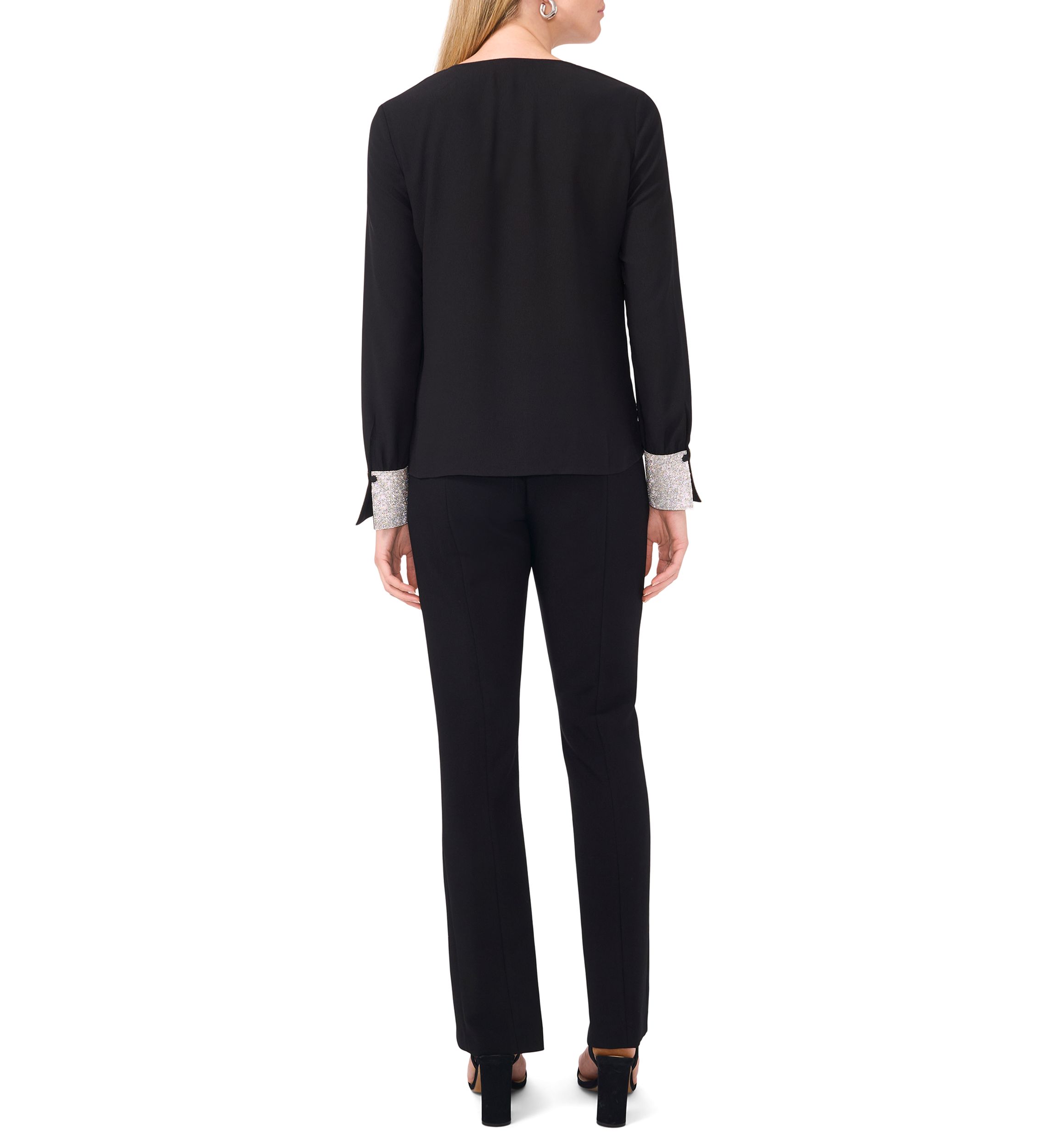 Womens Long Sleeve Glitter V-Neck Top