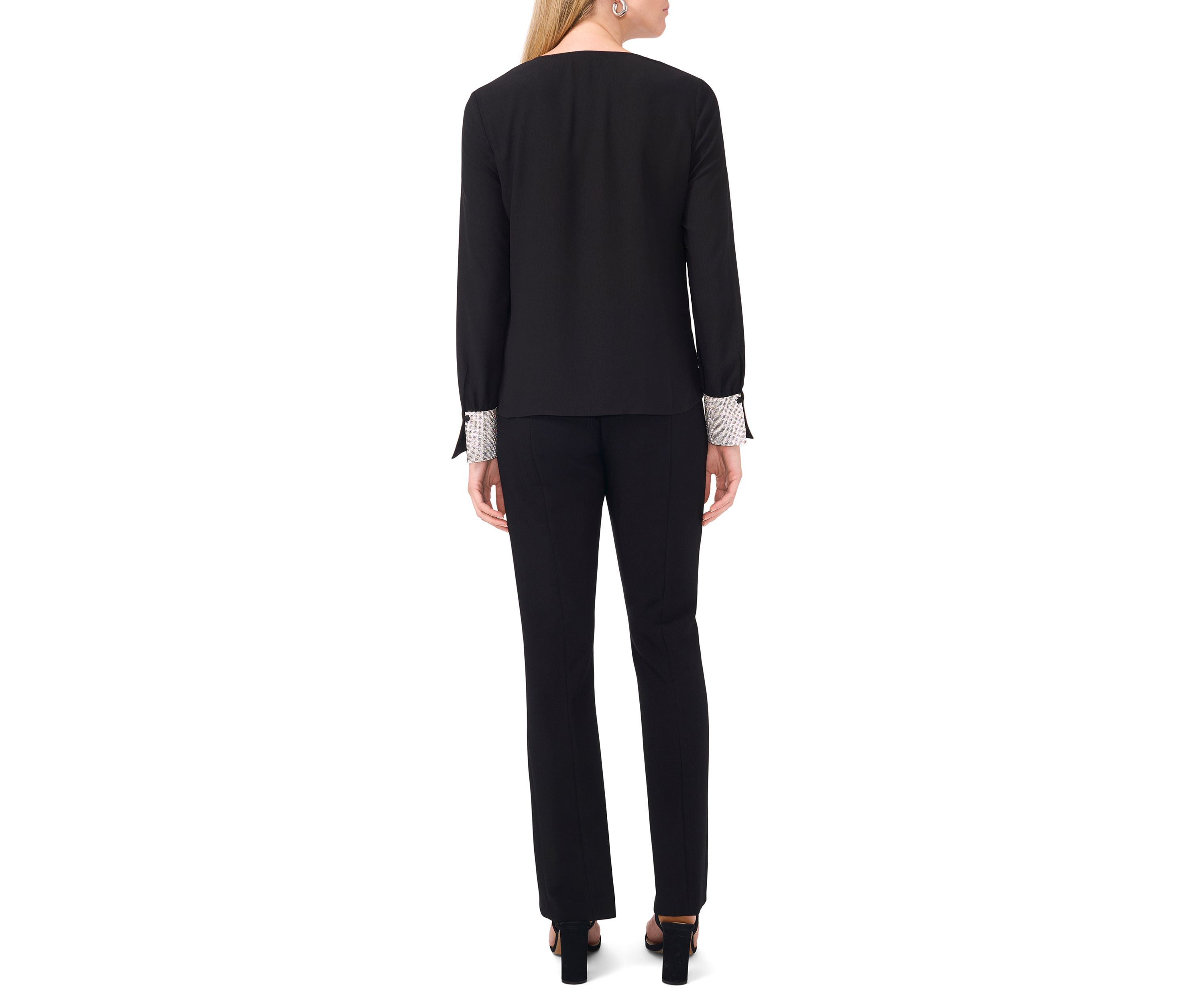 Womens Long Sleeve Glitter V-Neck Top