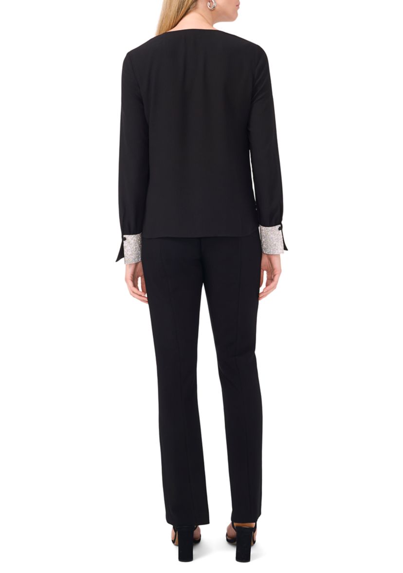 Womens Long Sleeve Glitter V-Neck Top