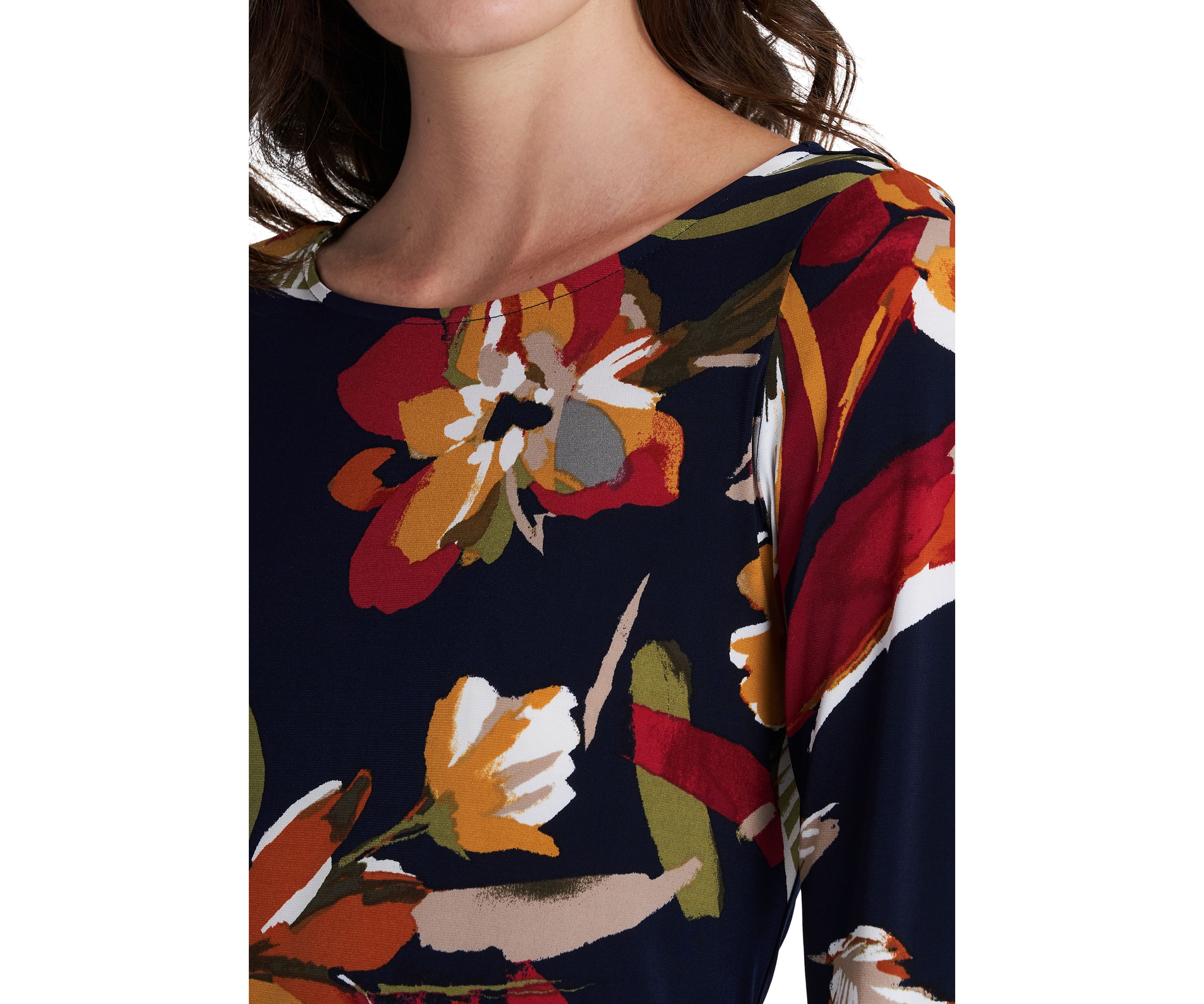 Womens 3/4 Sleeve Boat Neck Printed Sheath Dress