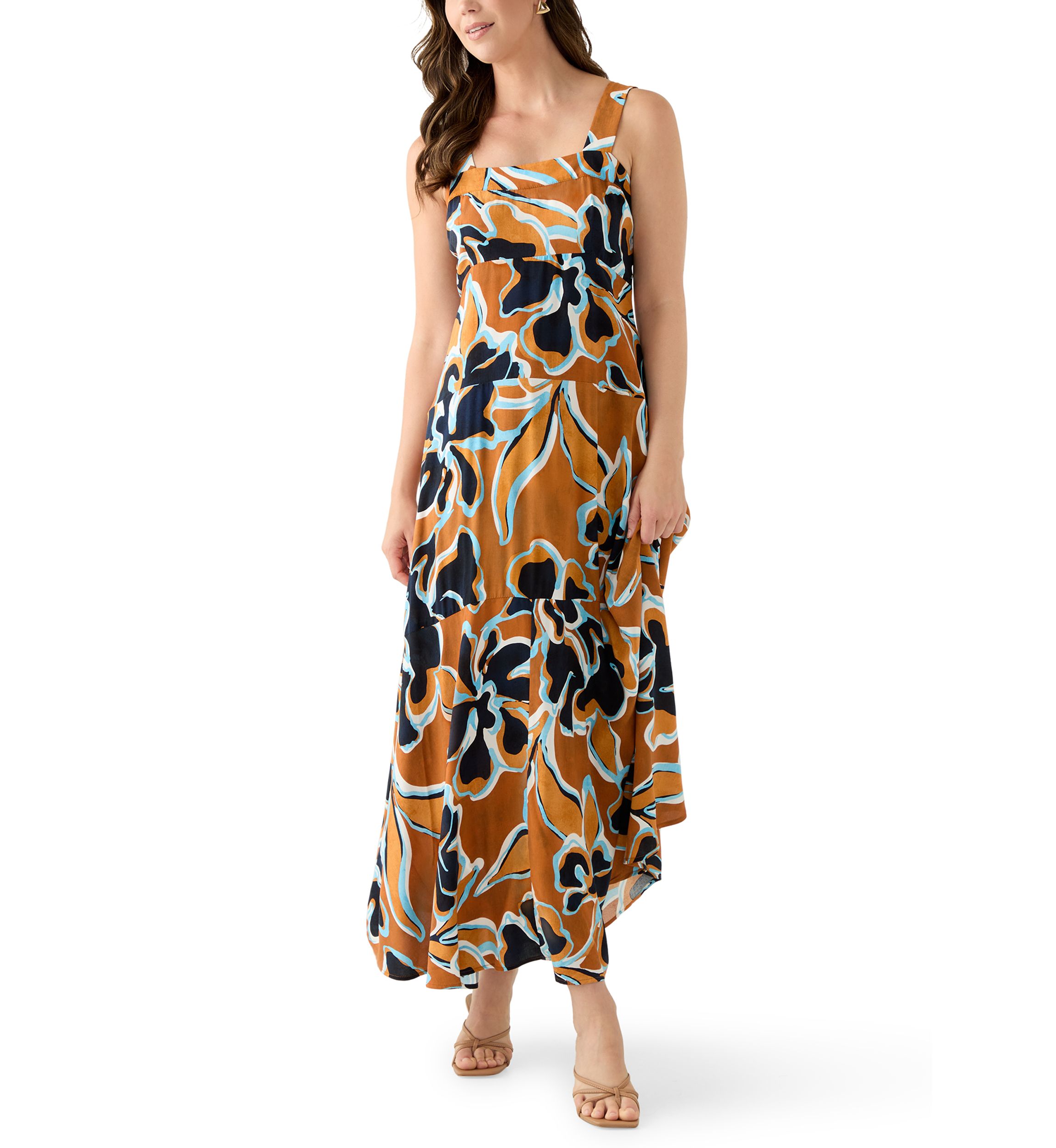 Womens Challis Smocked Maxi Dress