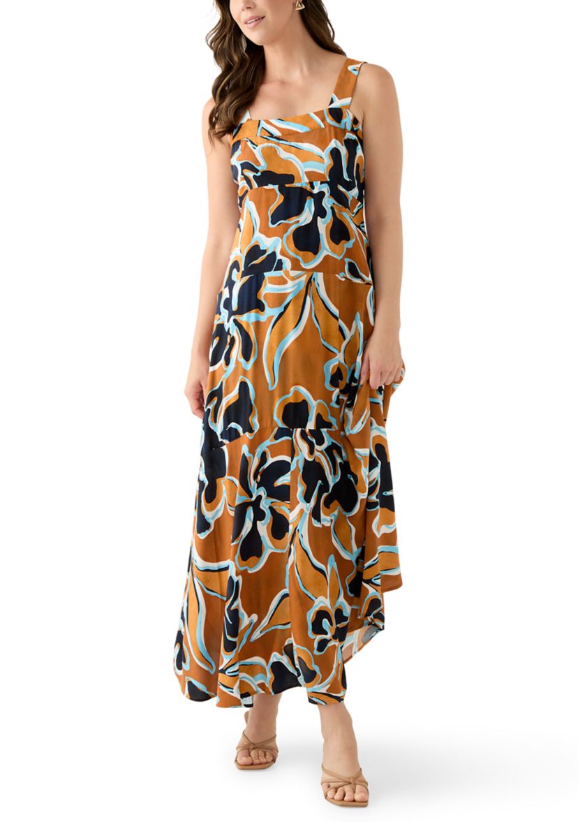 Womens Challis Smocked Maxi Dress