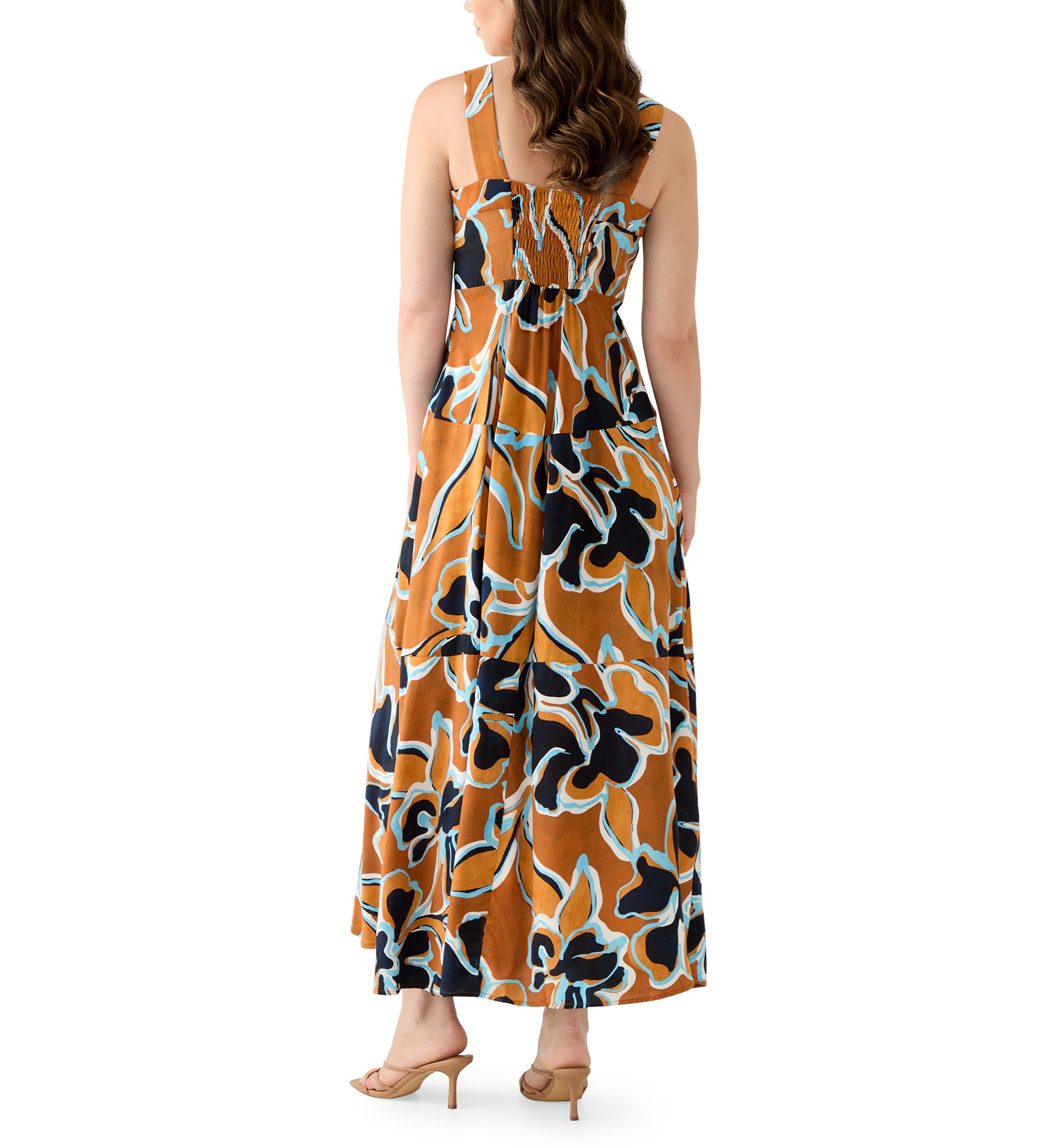 Womens Challis Smocked Maxi Dress