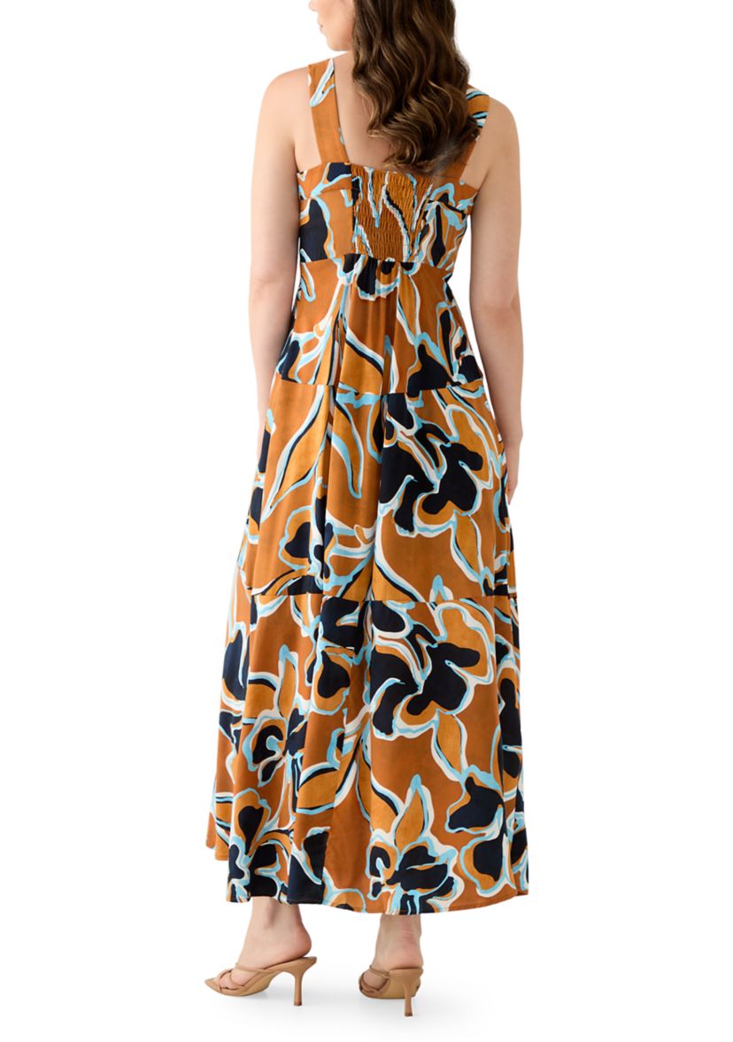 Womens Challis Smocked Maxi Dress
