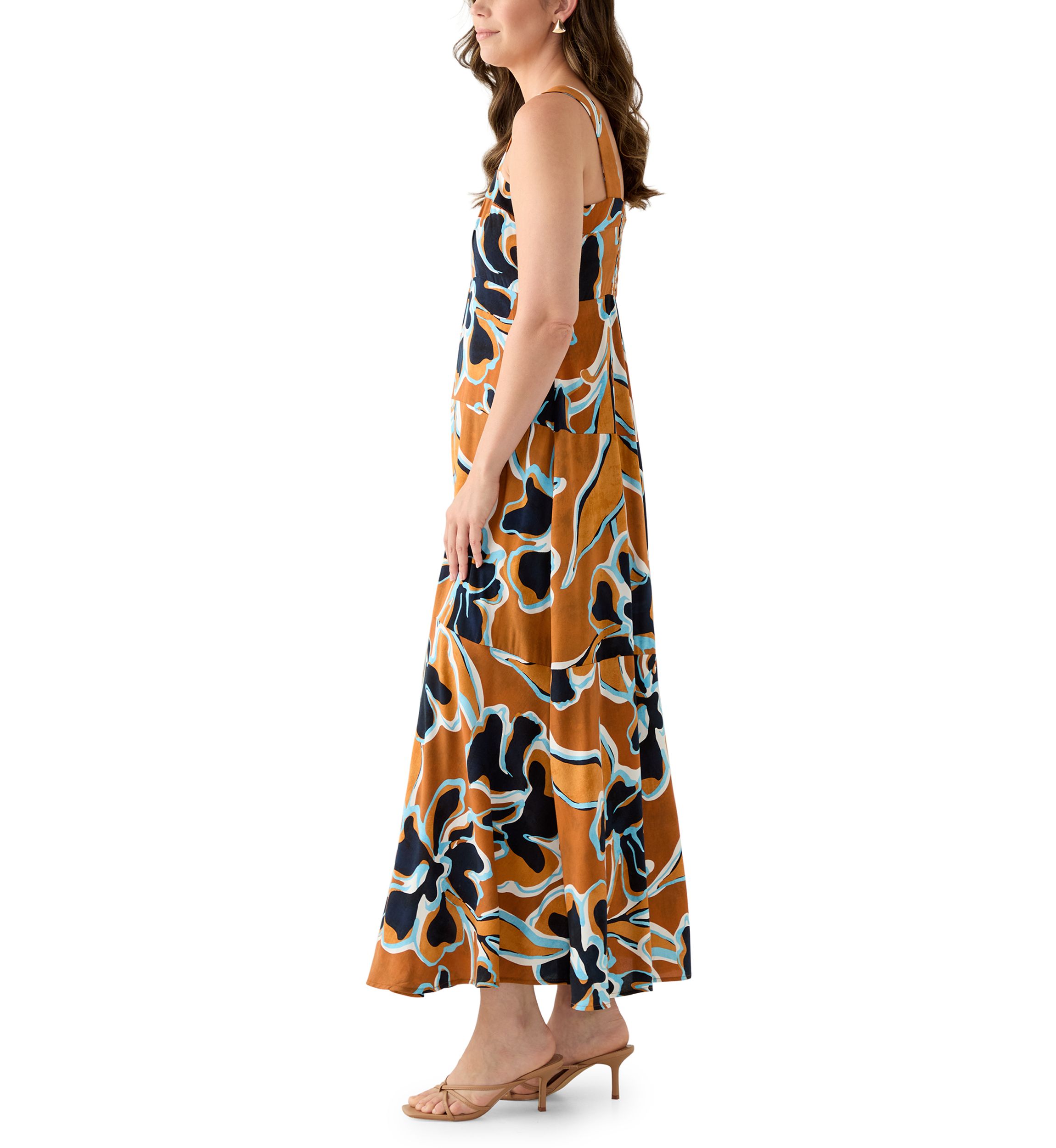 Womens Challis Smocked Maxi Dress
