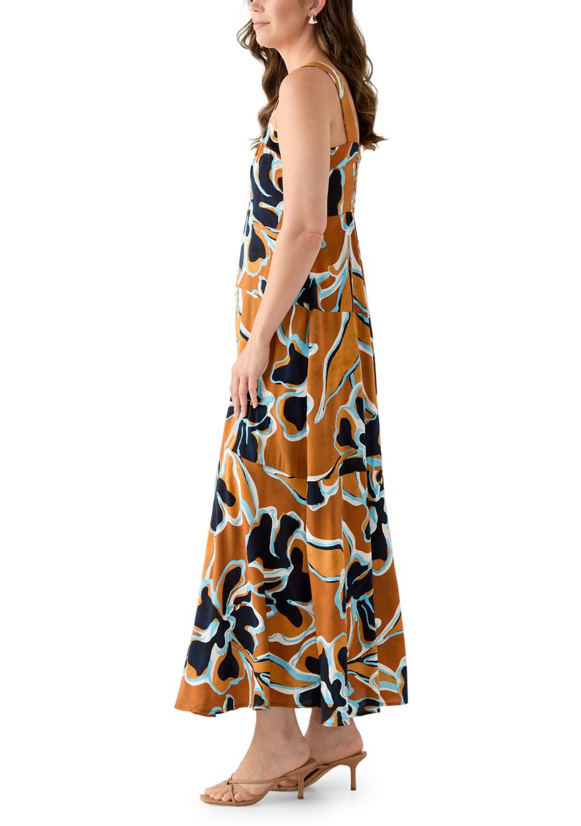Womens Challis Smocked Maxi Dress