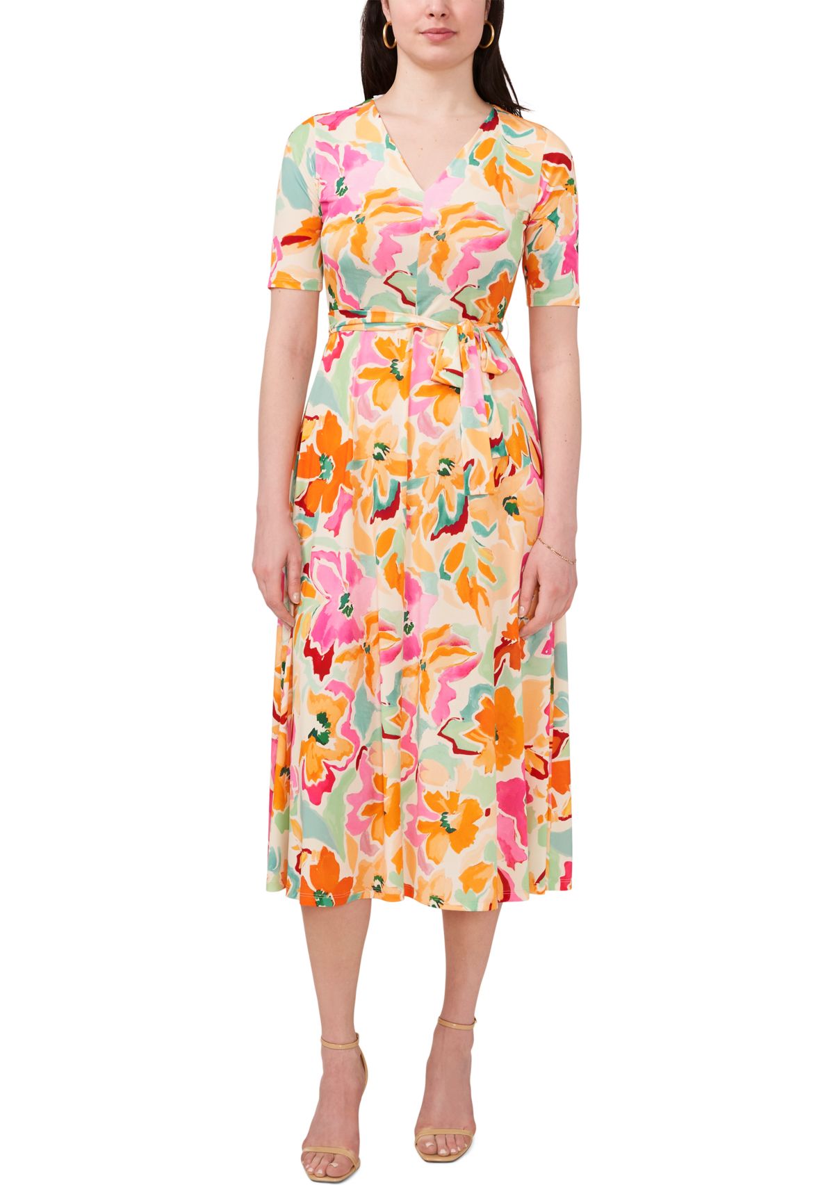 Womens Short Sleeve V-Neck Floral Print Dress