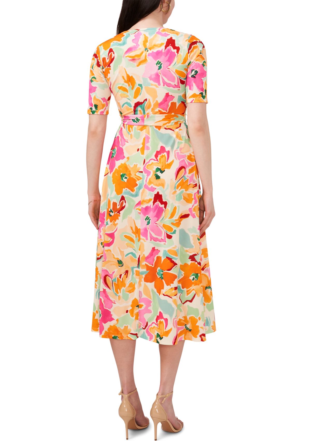 Womens Short Sleeve V-Neck Floral Print Dress