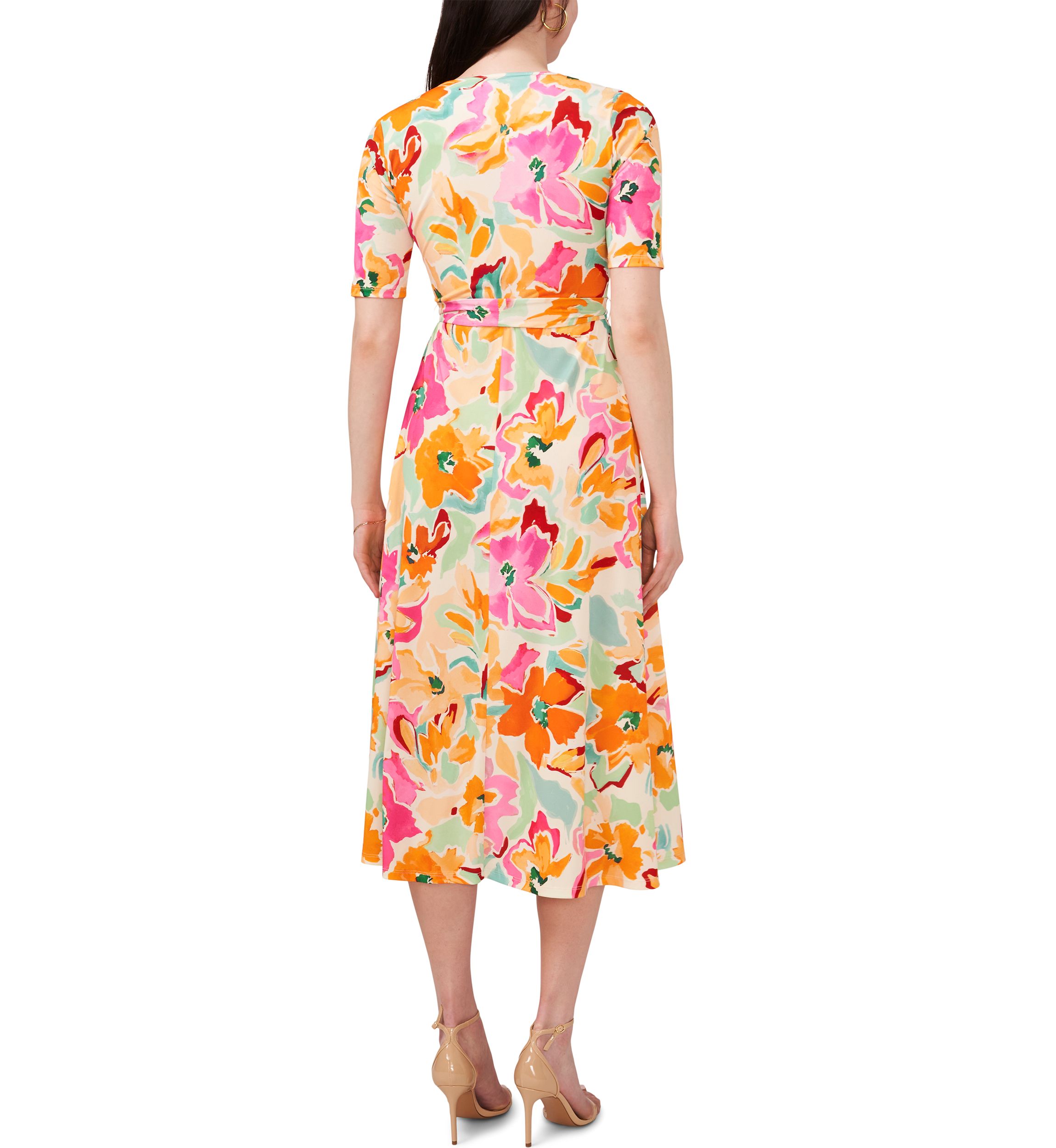 Womens Short Sleeve V-Neck Floral Print Dress