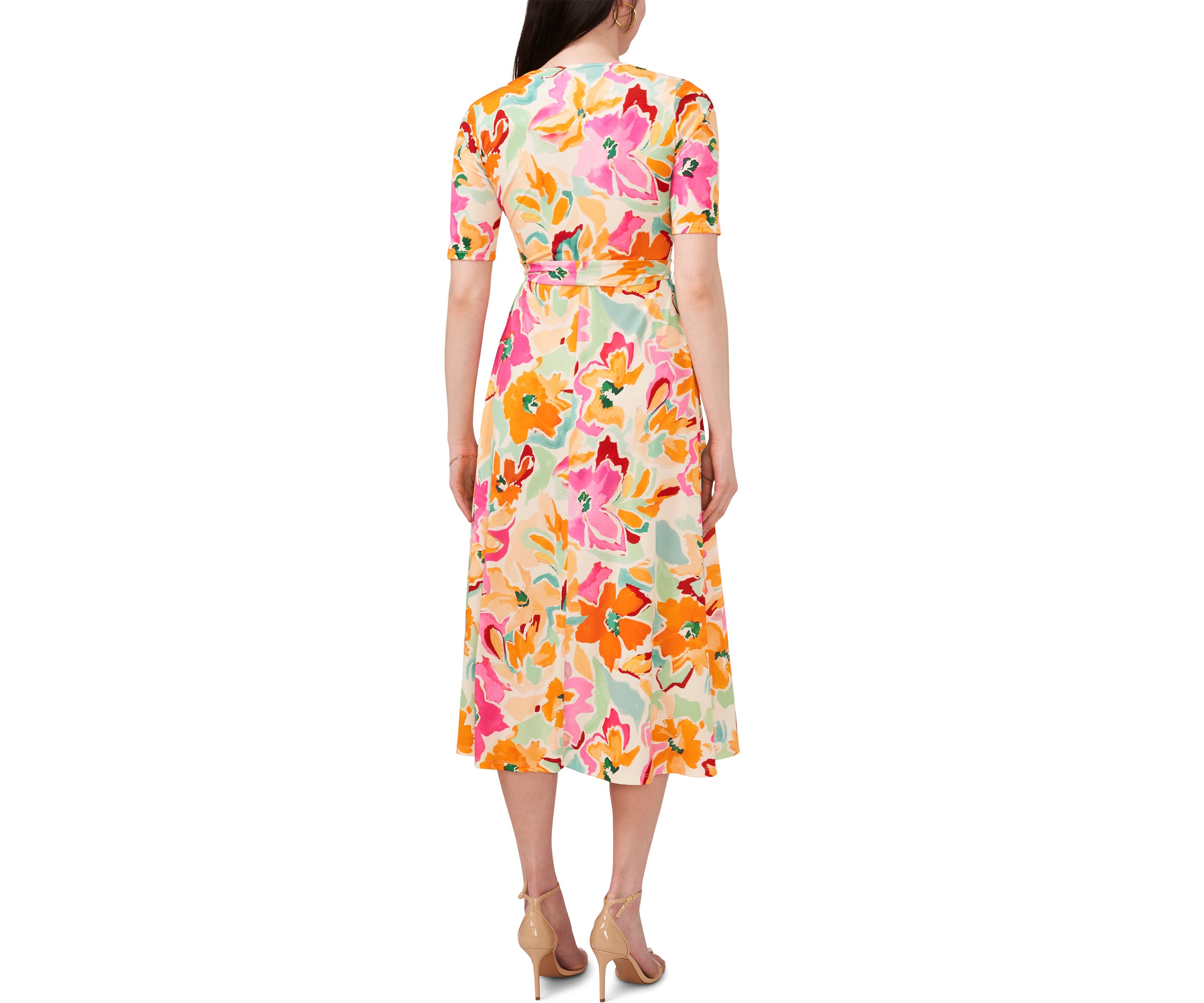 Womens Short Sleeve V-Neck Floral Print Dress