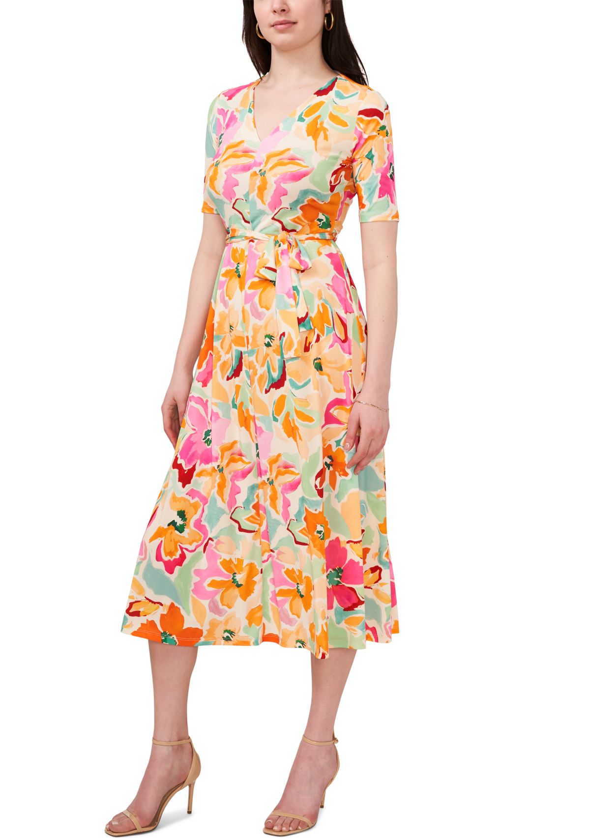 Womens Short Sleeve V-Neck Floral Print Dress