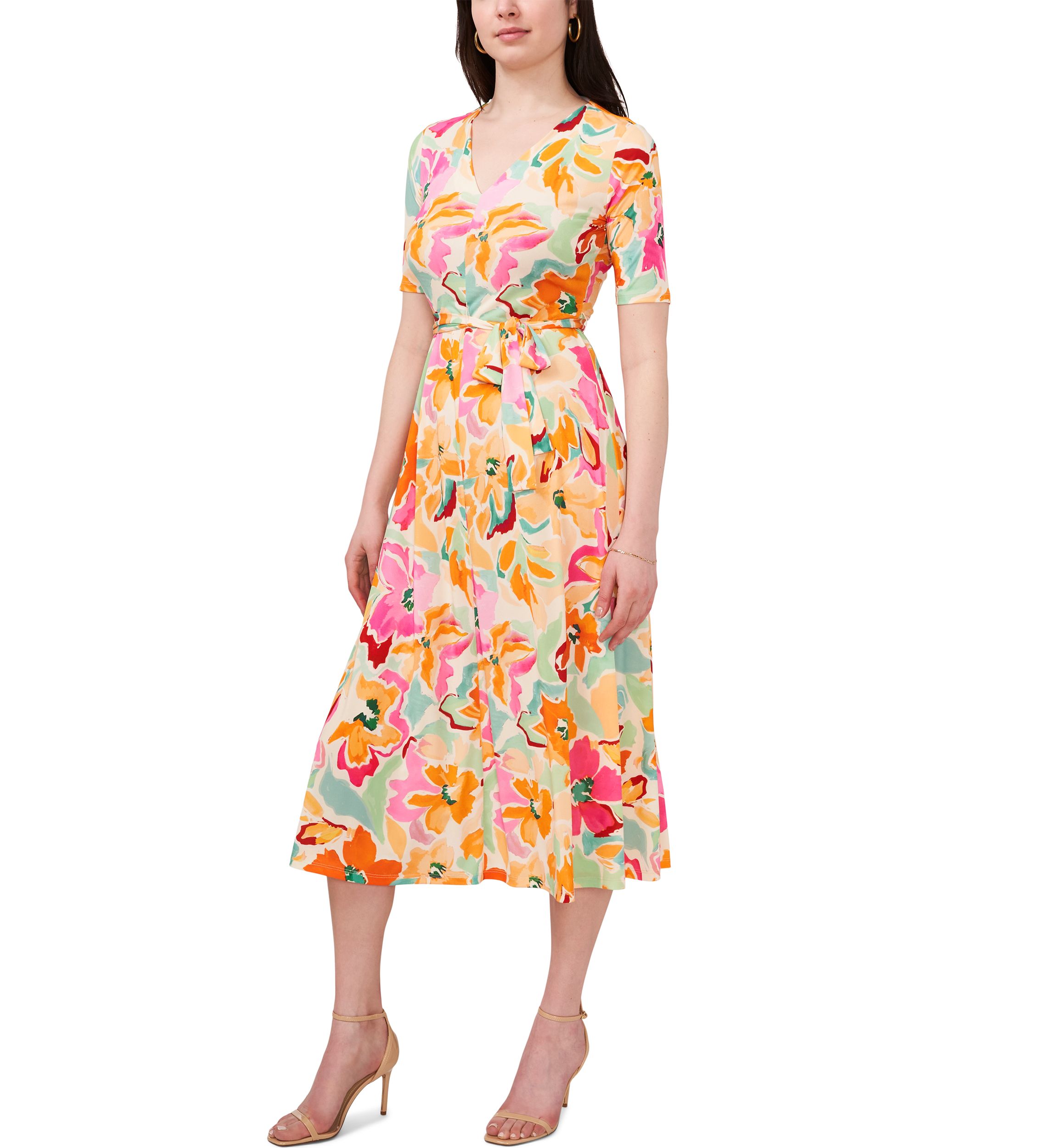 Womens Short Sleeve V-Neck Floral Print Dress