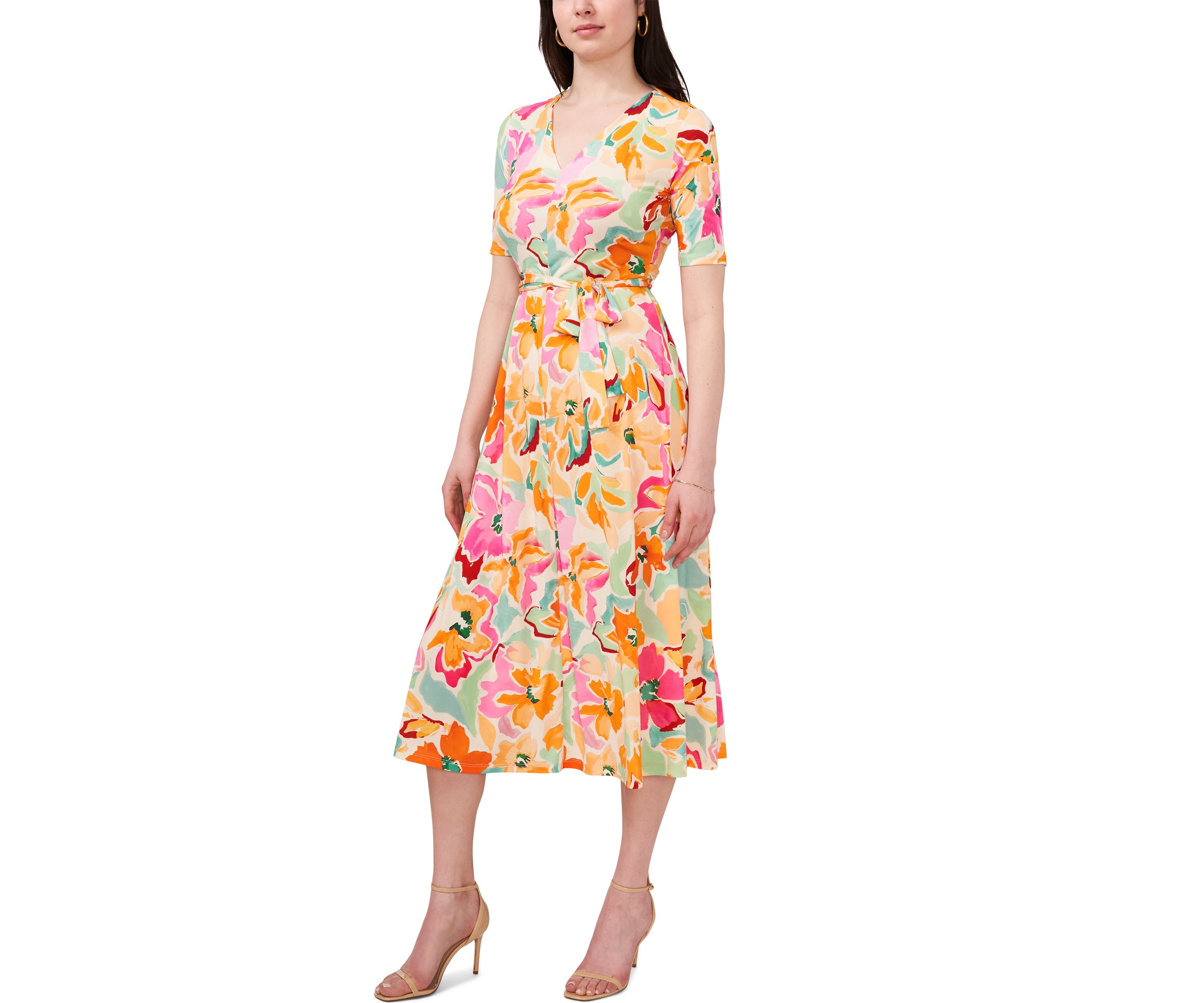 Womens Short Sleeve V-Neck Floral Print Dress