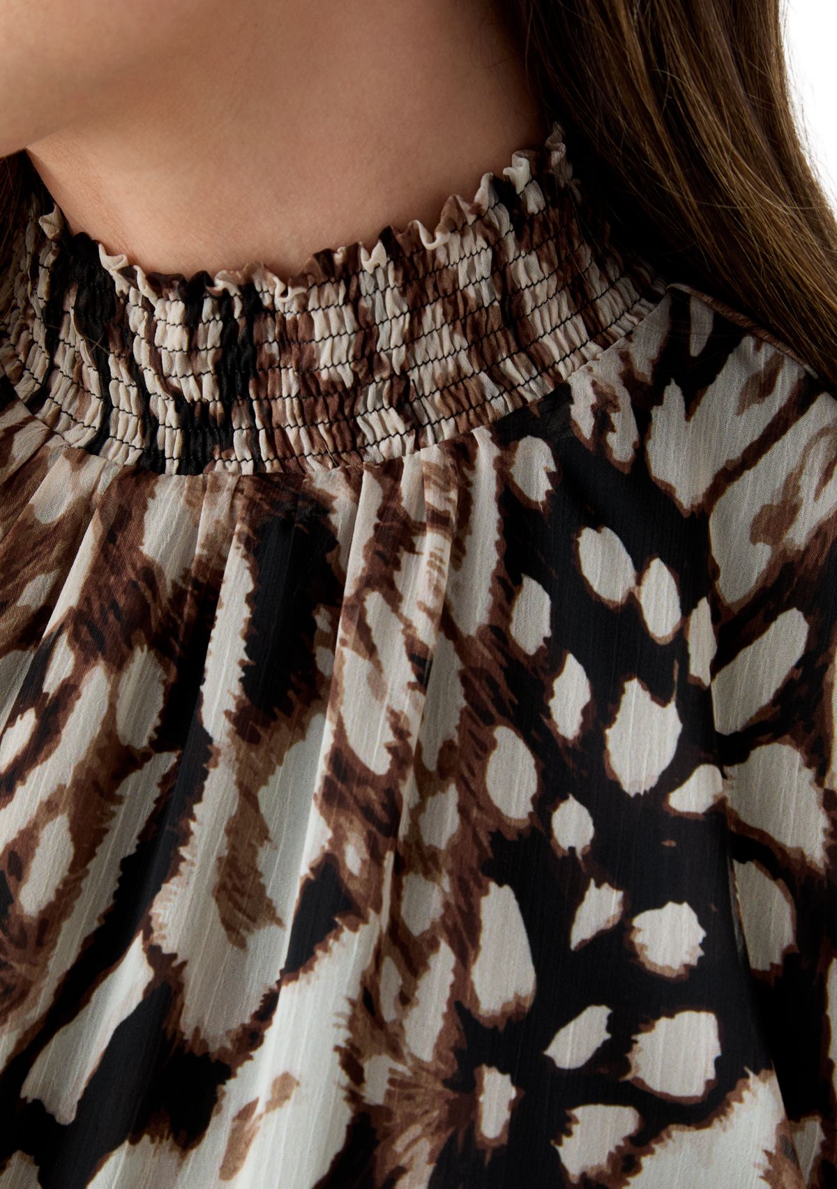 Womens Long Sleeve Mock Neck Animal Print Chiffon Maxi Dress