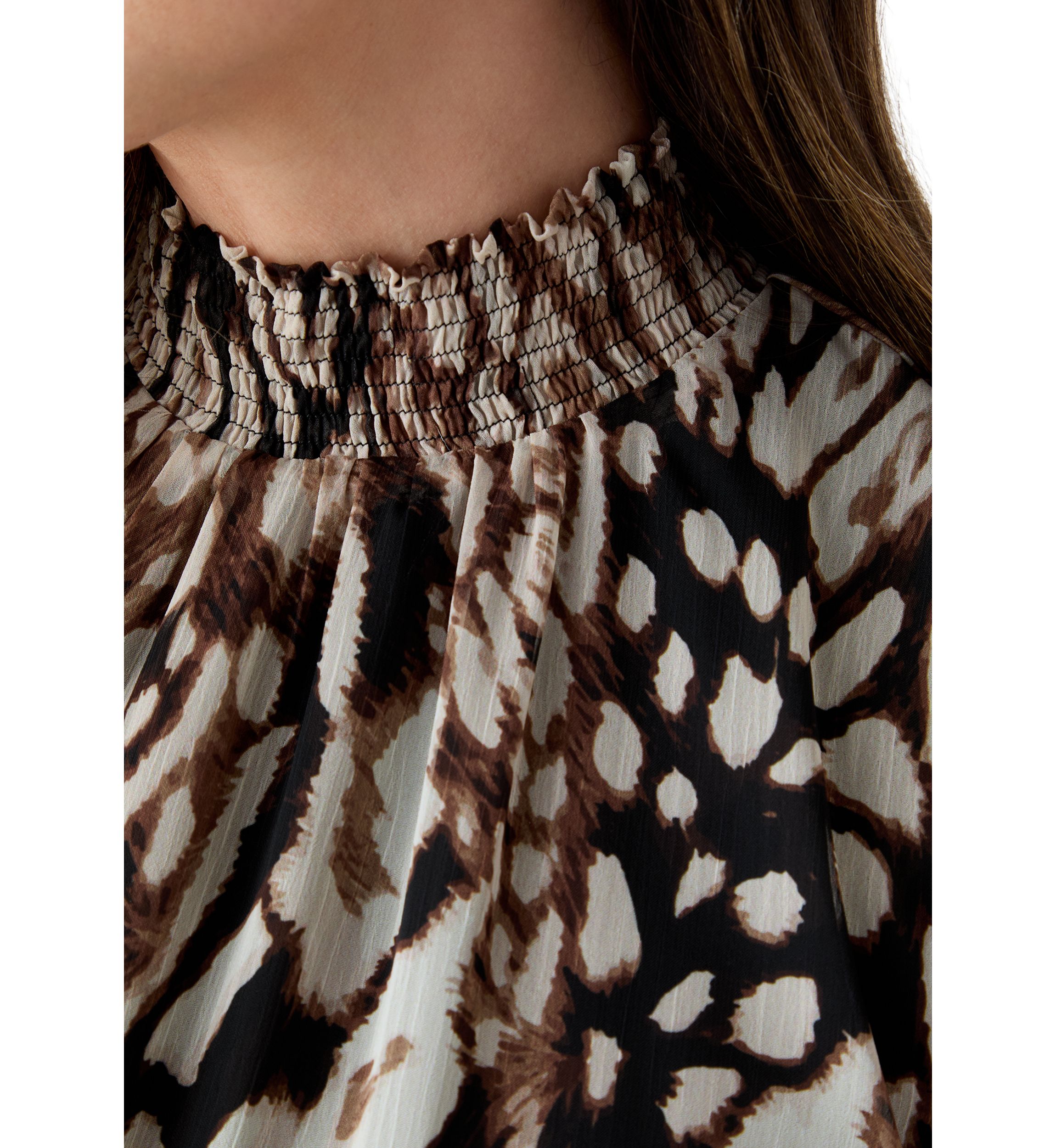 Womens Long Sleeve Mock Neck Animal Print Chiffon Maxi Dress